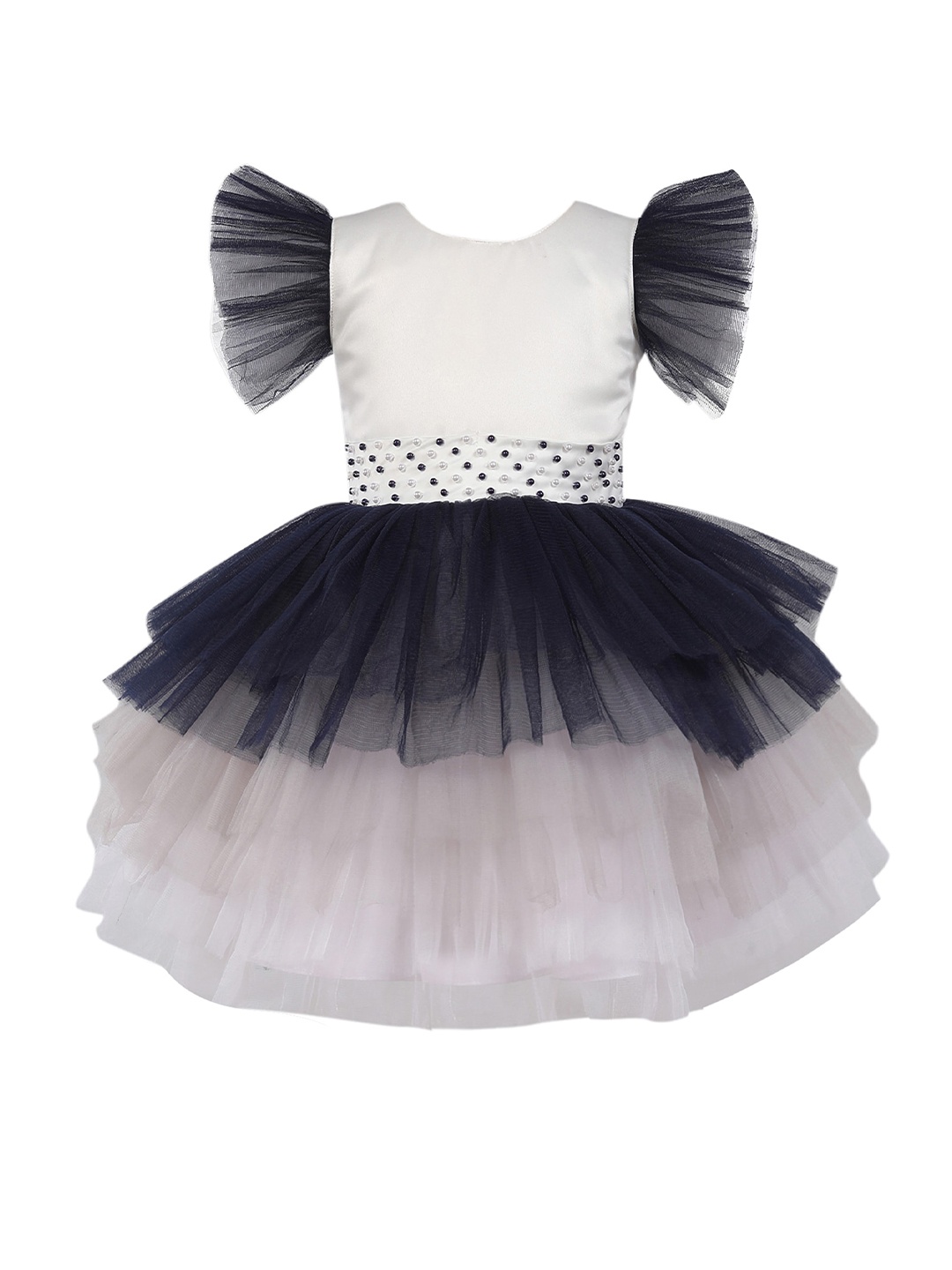 

The Magic Wand Girls Layered Net Dress, Navy blue