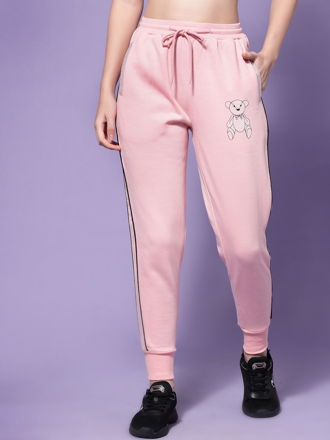 

KASSUALLY Women Teddy Bear Print Loose Fit Joggers, Pink