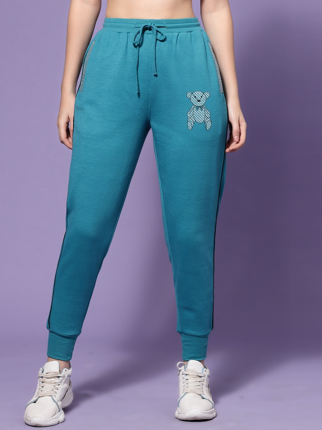 

KASSUALLY Women Teddy Bear Print Loose Fit Joggers, Turquoise blue