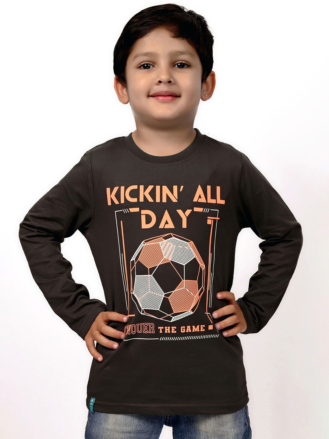 

3PIN Boys Typography Printed Cotton T-shirt, Olive