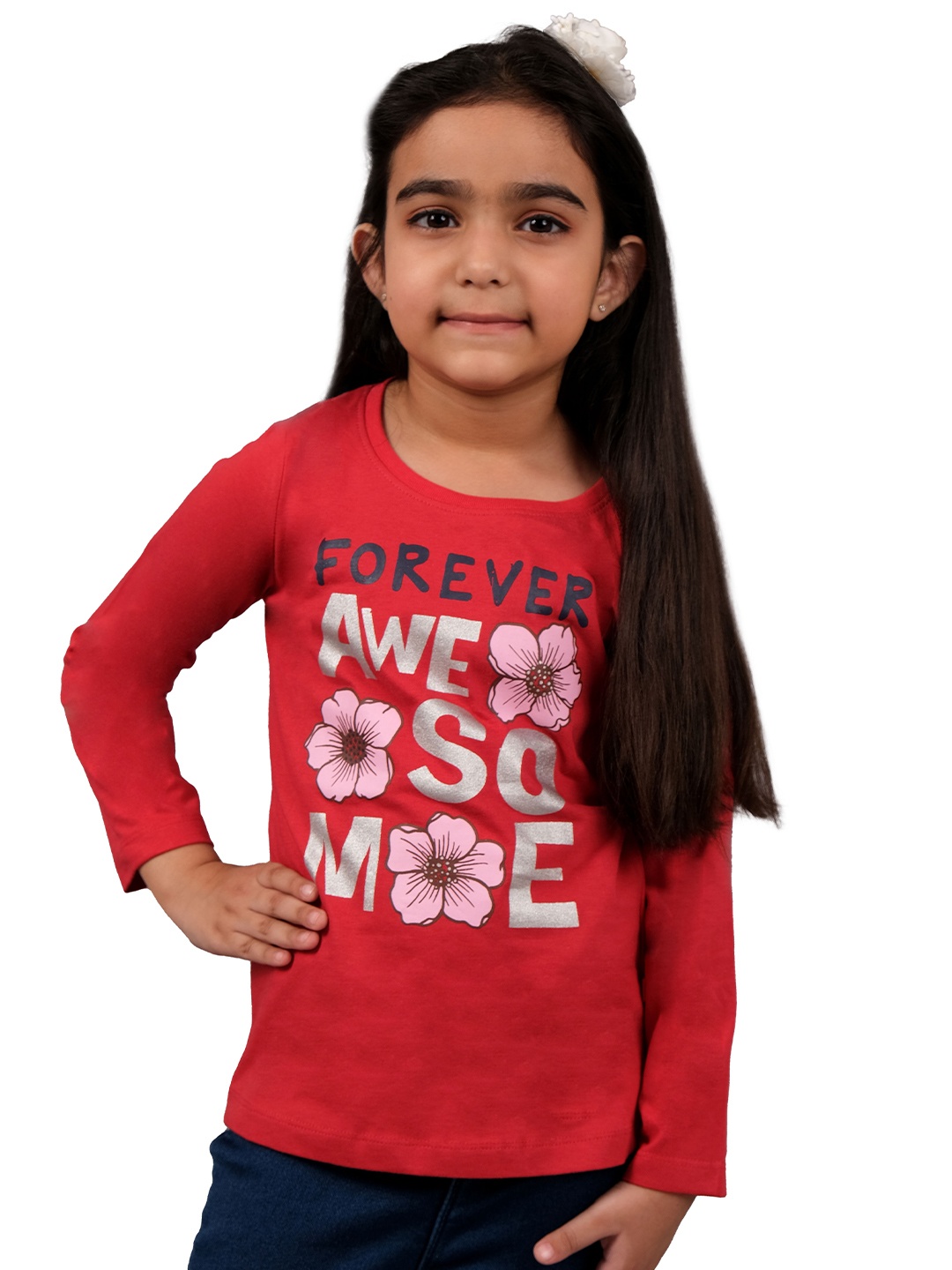 

3PIN Girls Typography Printed Cotton T-shirt, Red