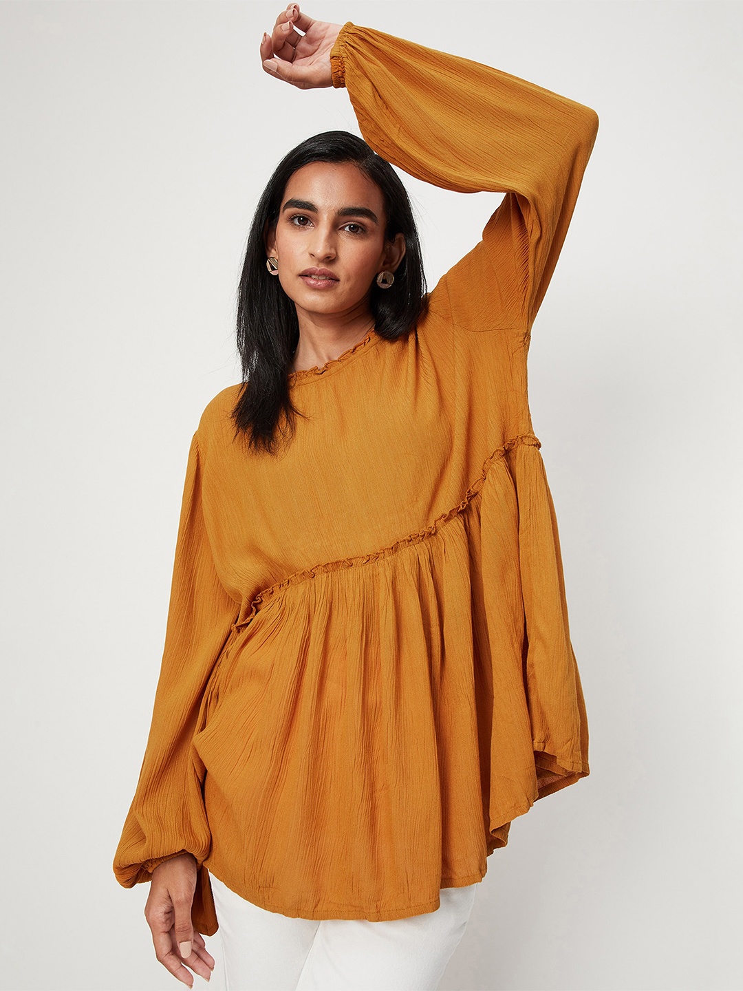 

max Viscose Rayon Long Sleeves Tunic, Gold