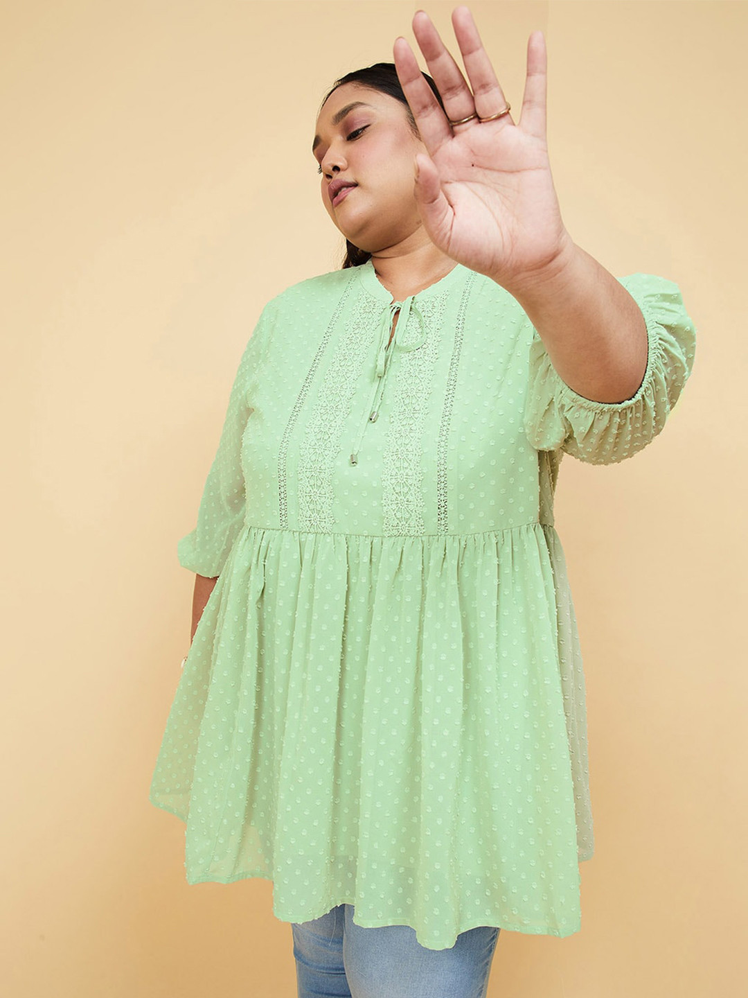 

max Embroidered Round Neck Tunic, Green