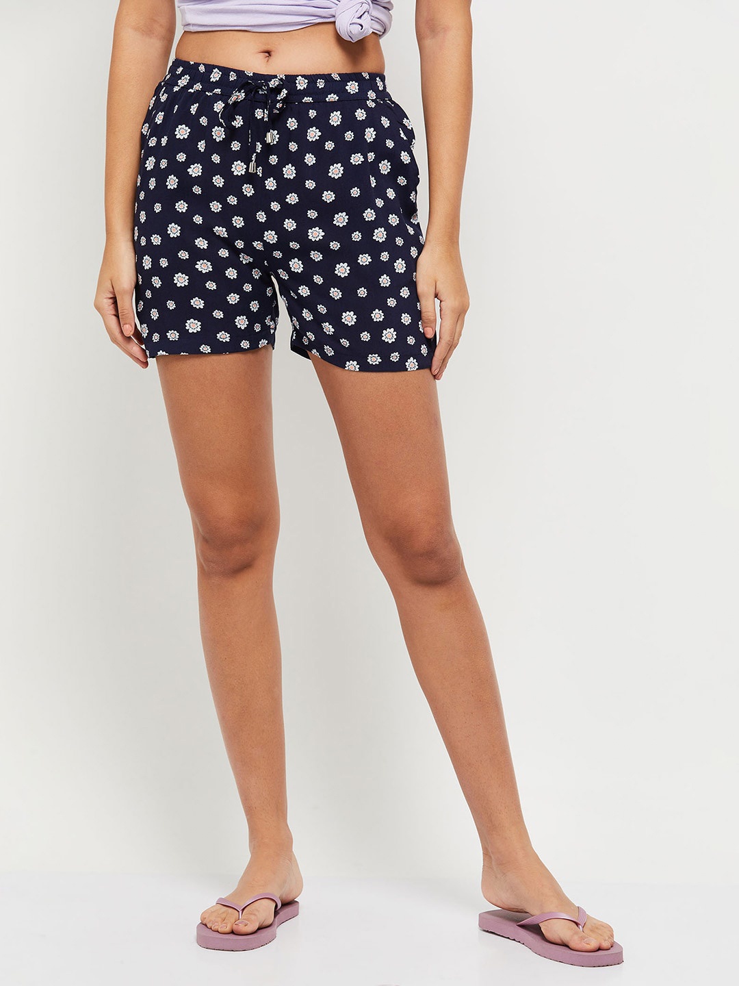 

max Women Floral Printed Lounge Shorts, Blue