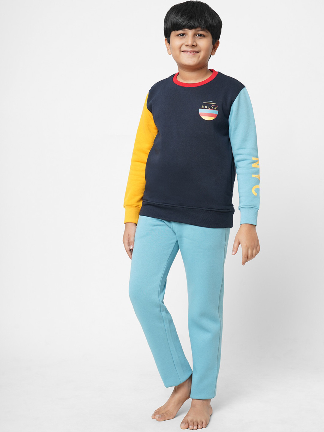 

Sweet Dreams Boys Colourblocked Night Suit, Navy blue