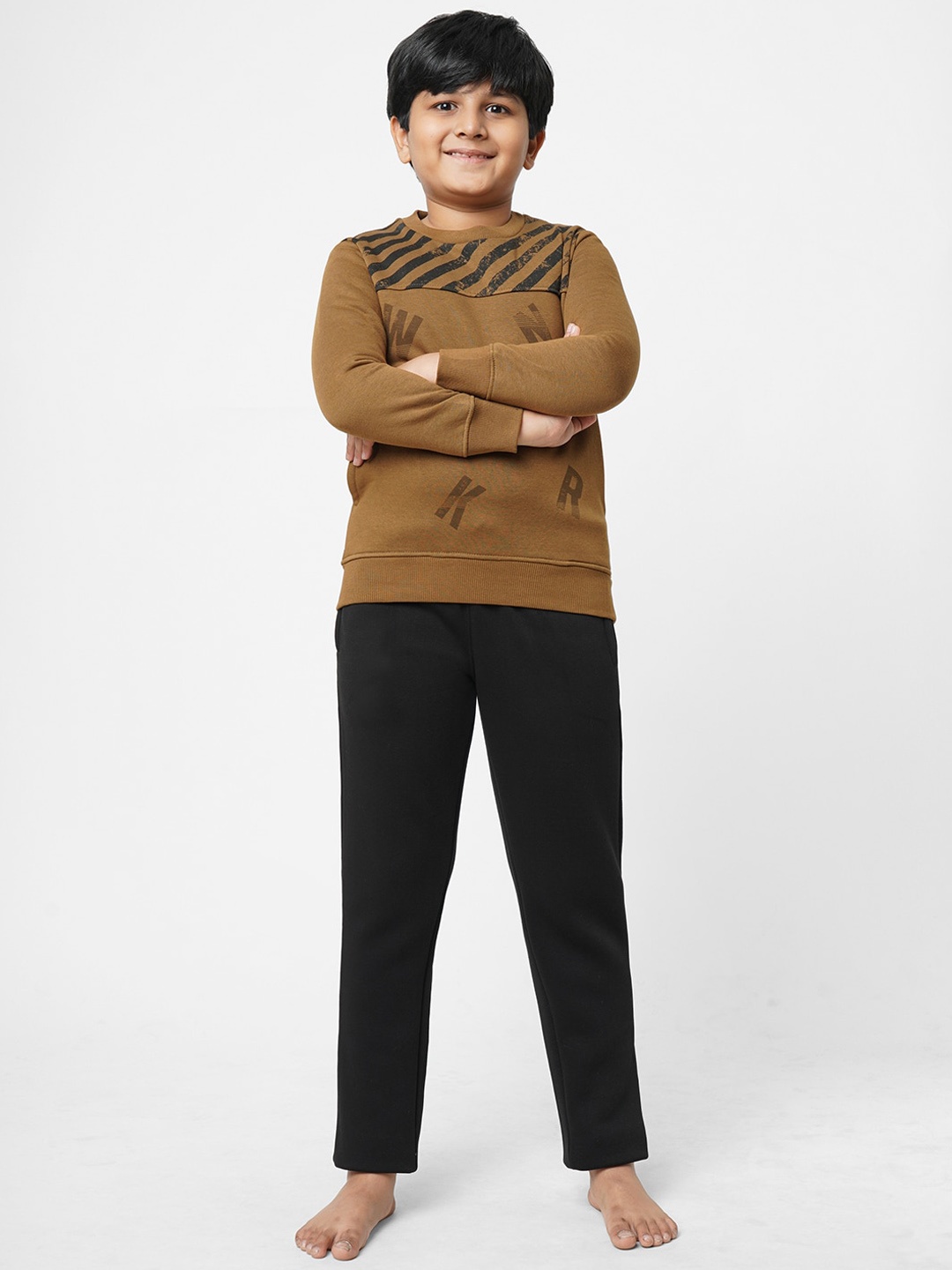

Sweet Dreams Boys Striped Night Suit, Brown