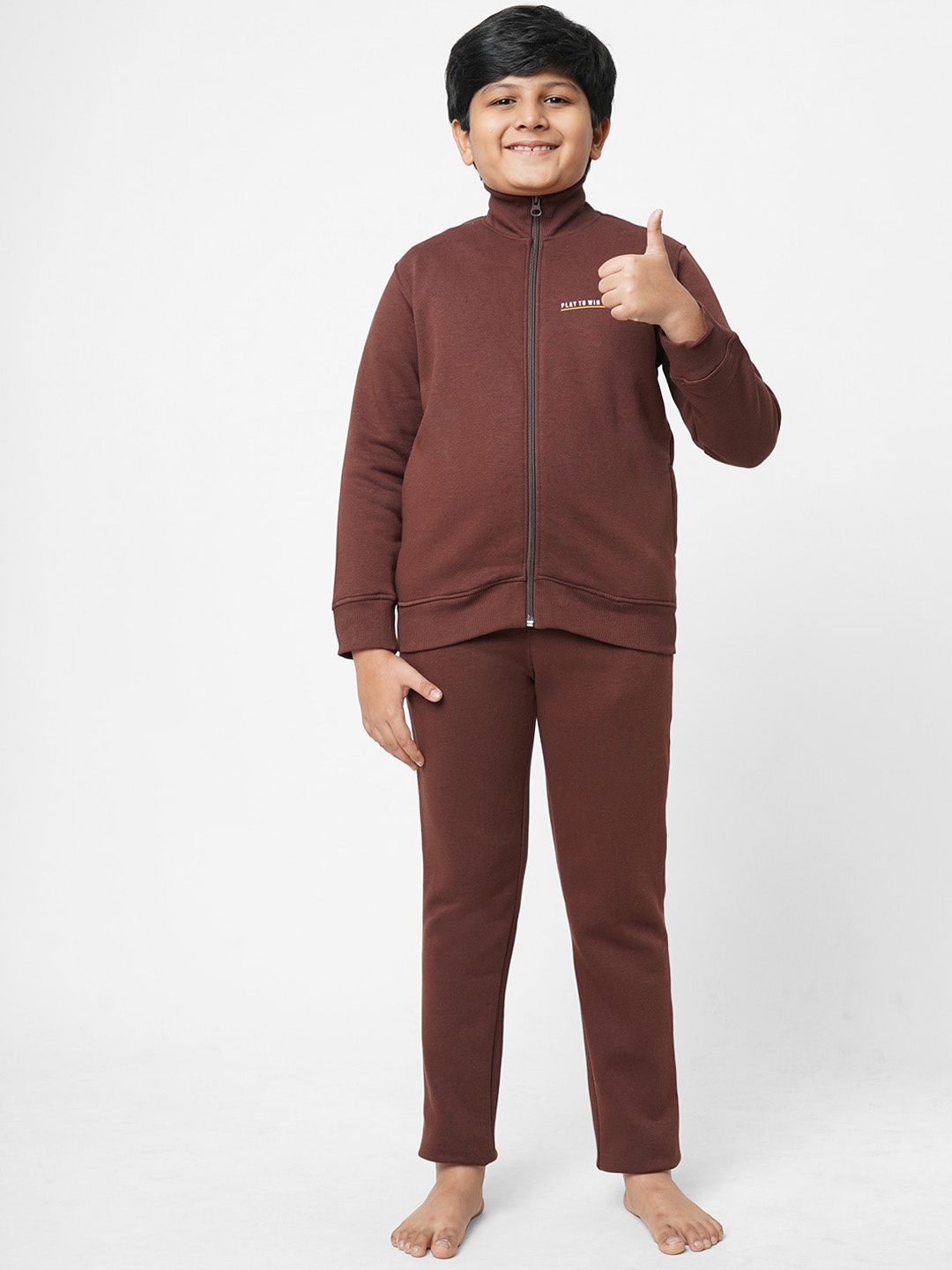 

Sweet Dreams Boys High Neck Collar Fleece Night Suit, Brown