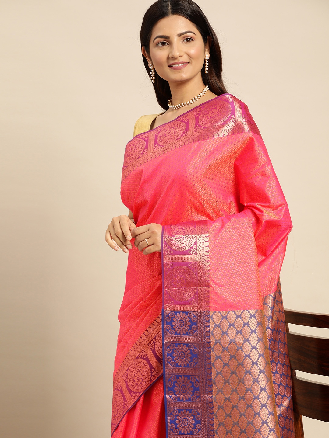 

Pothys Ethnic Motifs Woven Design Art Silk Saree, Pink