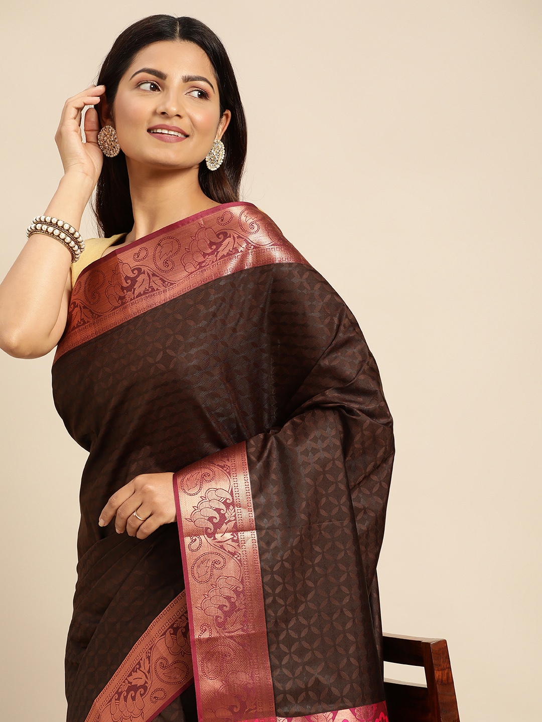 

Pothys Ethnic Motifs Zari Art Silk Saree, Brown