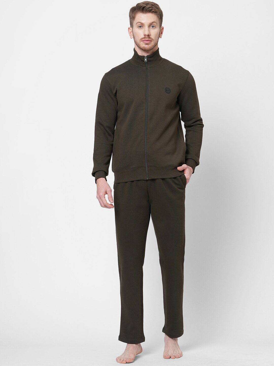

Sweet Dreams Men Olive Green Solid Night Suit