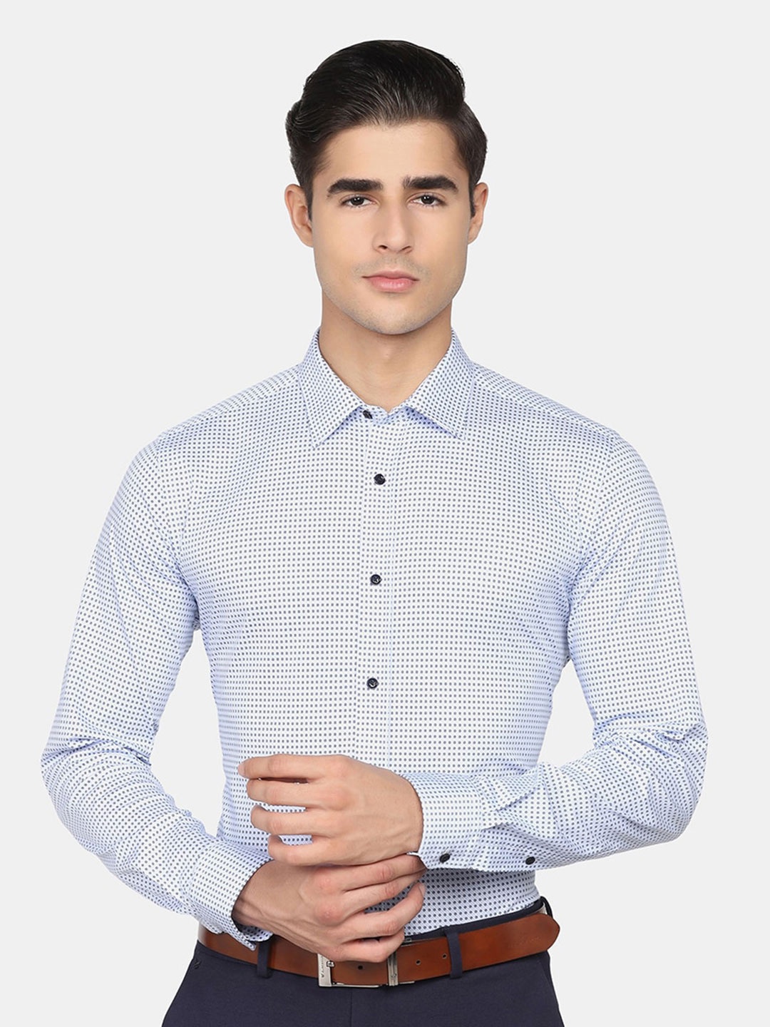 

Blackberrys Men Printed Cotton Slim Fit Formal Shirt, Blue