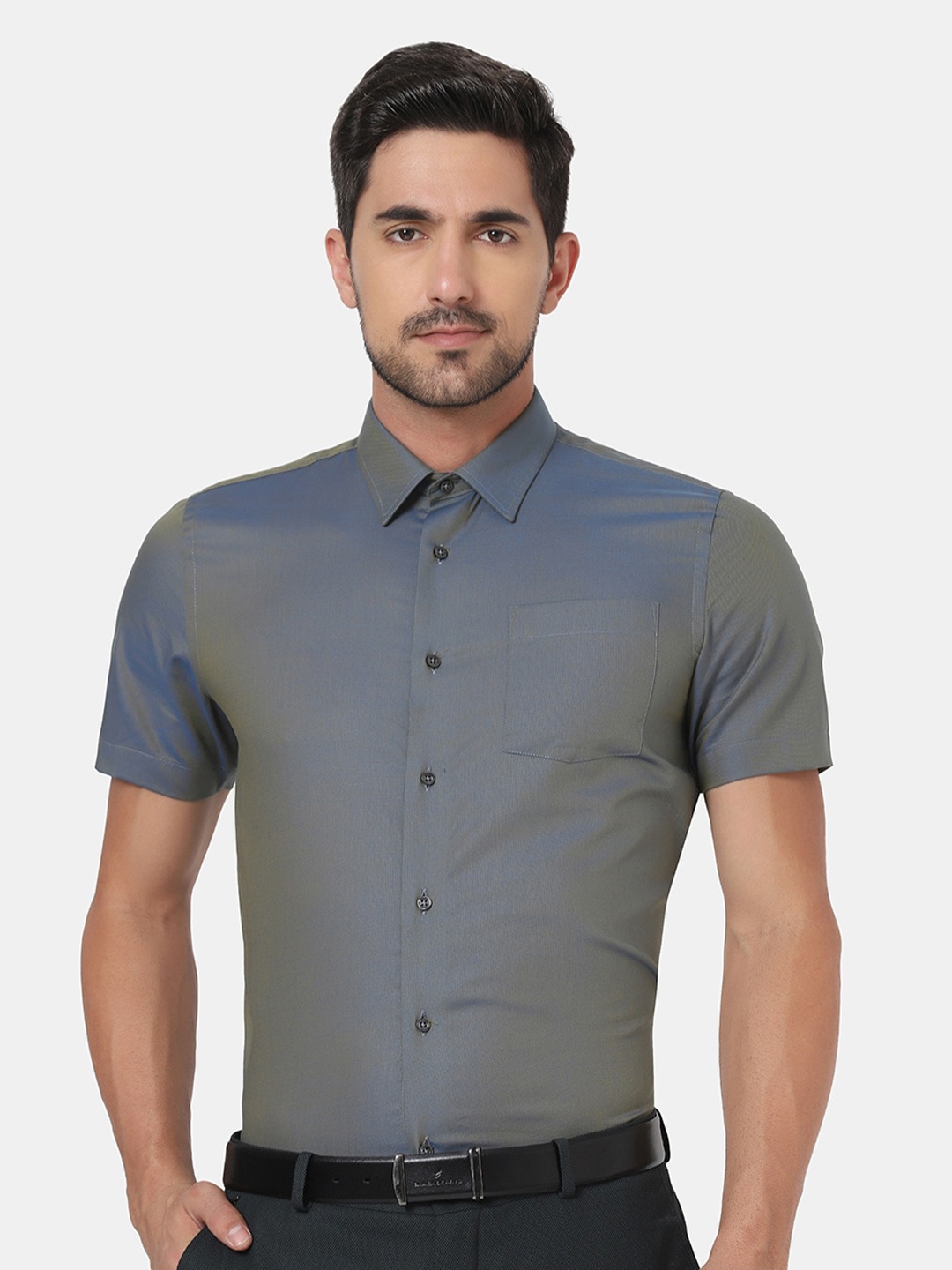 

Blackberrys Men Self Design Slim Fit Cotton Formal Shirt, Charcoal