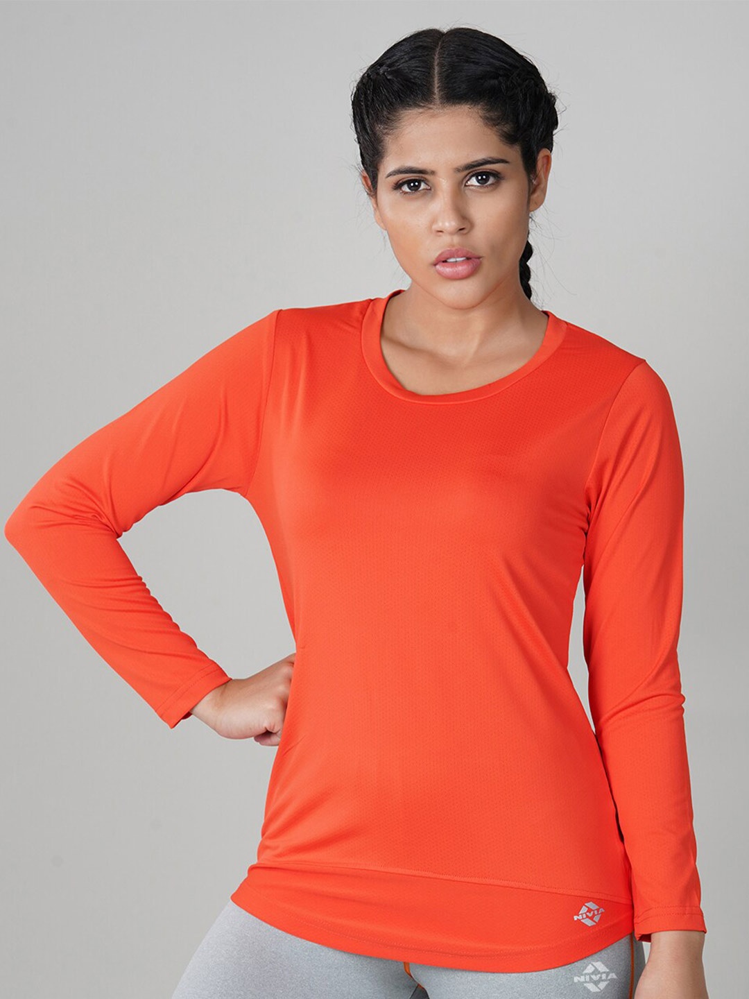 

NIVIA Women Full Sleeves Round Neck T-shirt, Orange