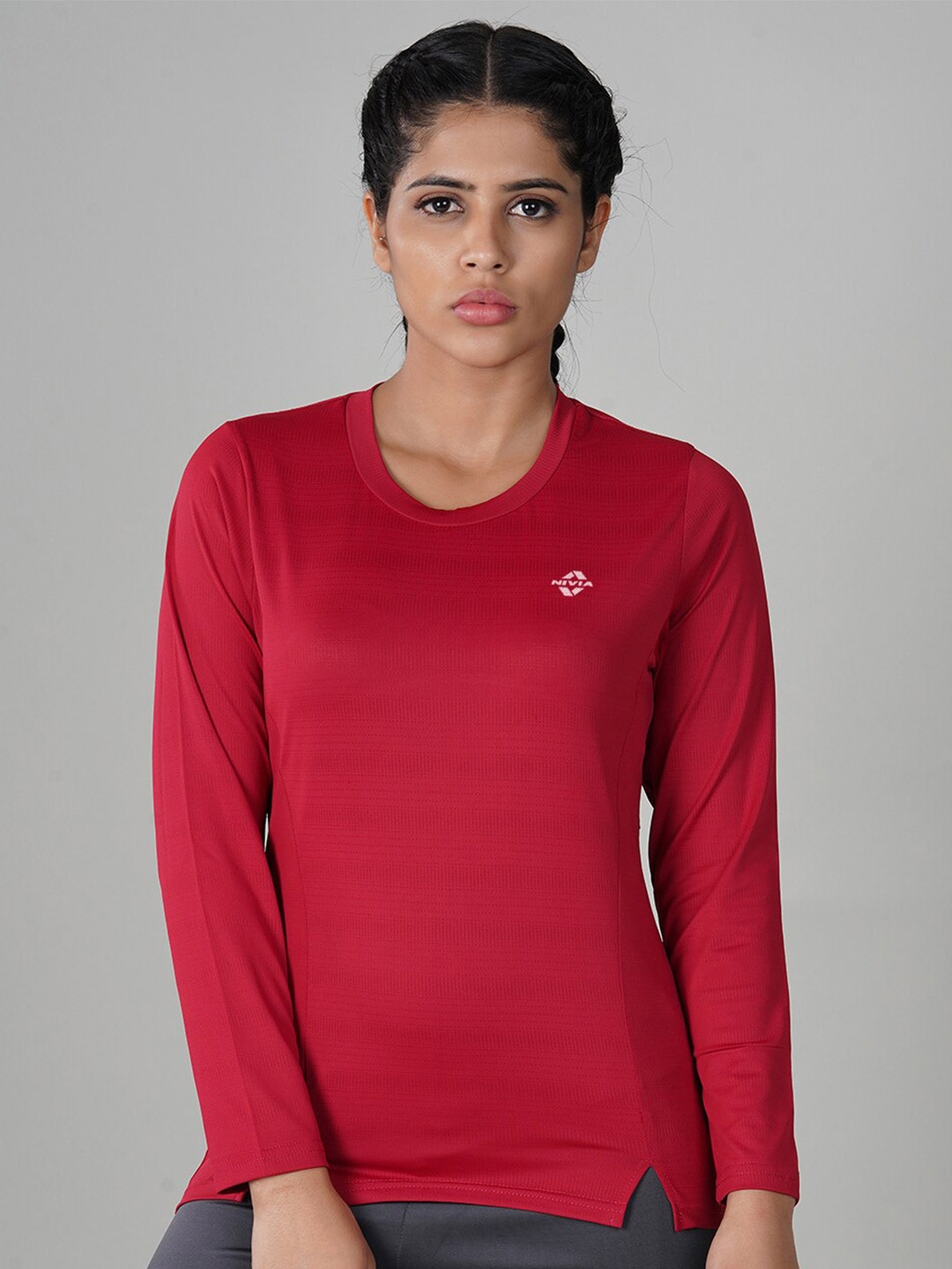 

NIVIA Women Full Sleeves Round Neck Printed T-shirt, Maroon