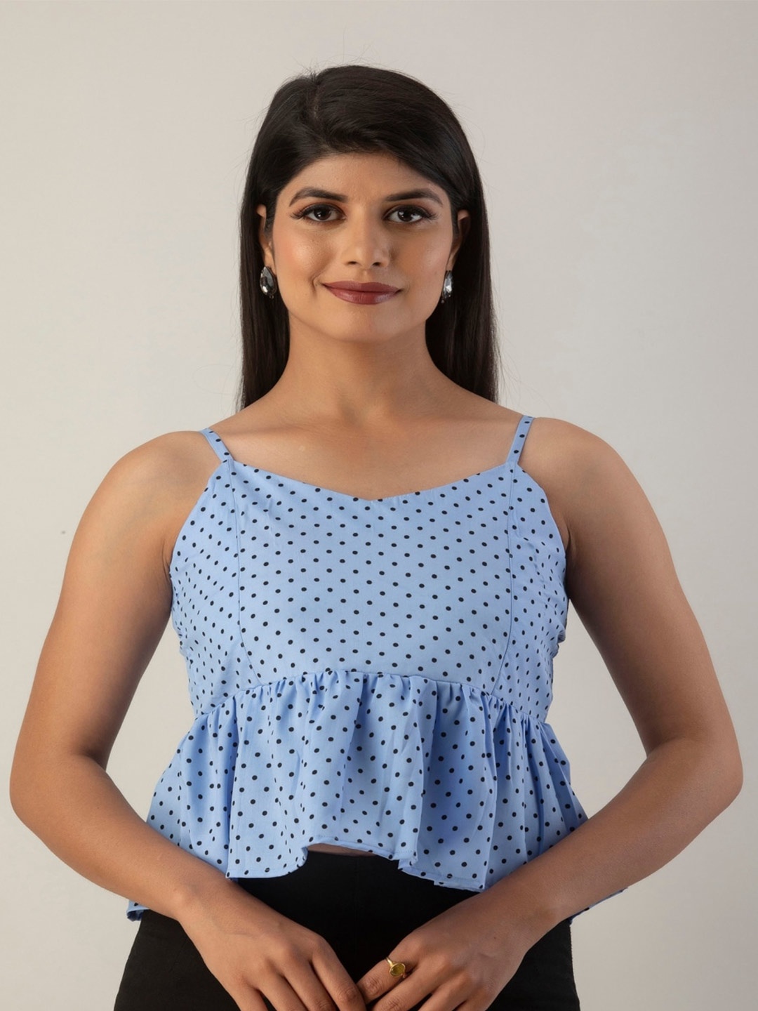 

KALINI Print Peplum Crop Top, Blue
