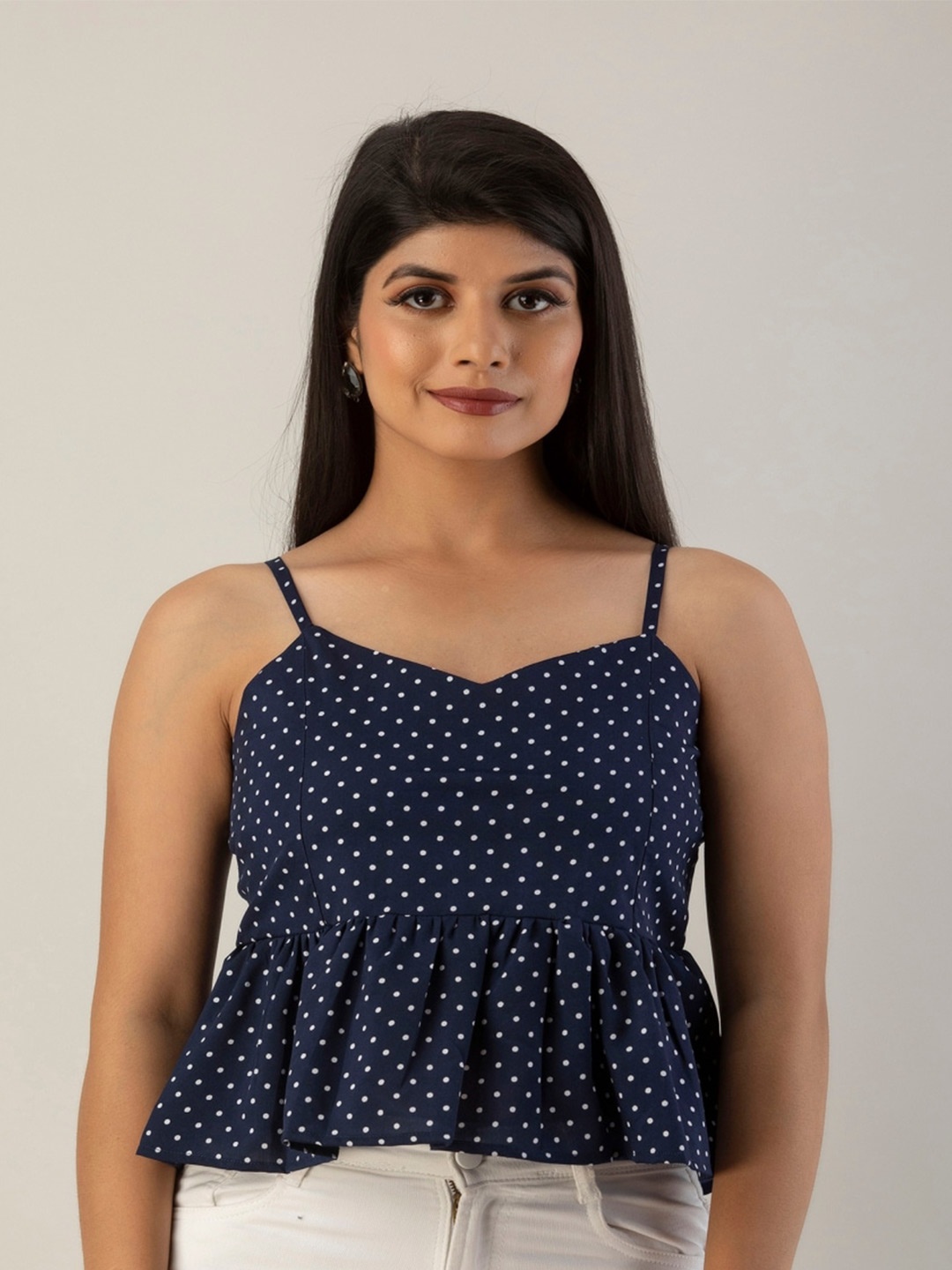 

KALINI Print Peplum Crop Top, Navy blue