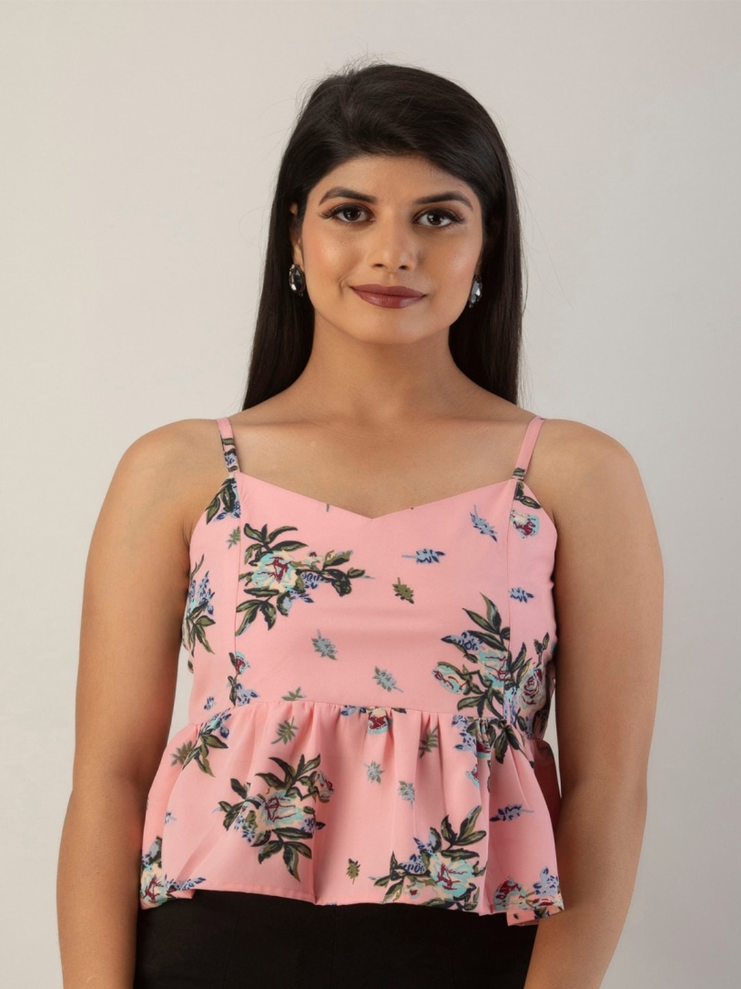 

KALINI Floral Print Peplum Crop Top, Pink