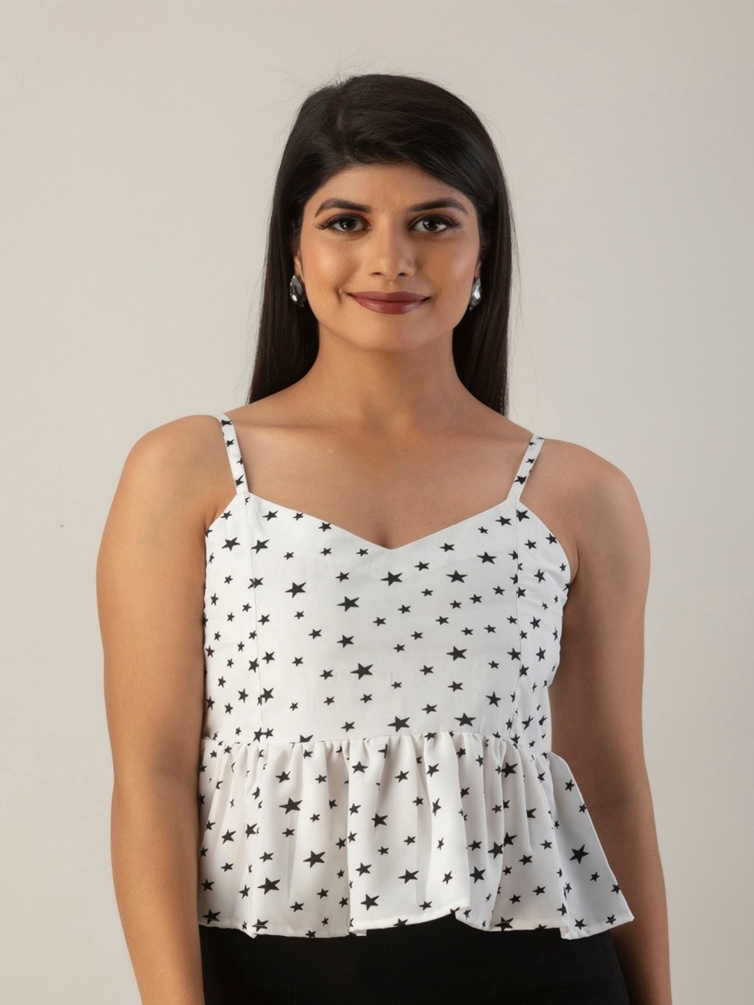 

KALINI Print Peplum Crop Top, White