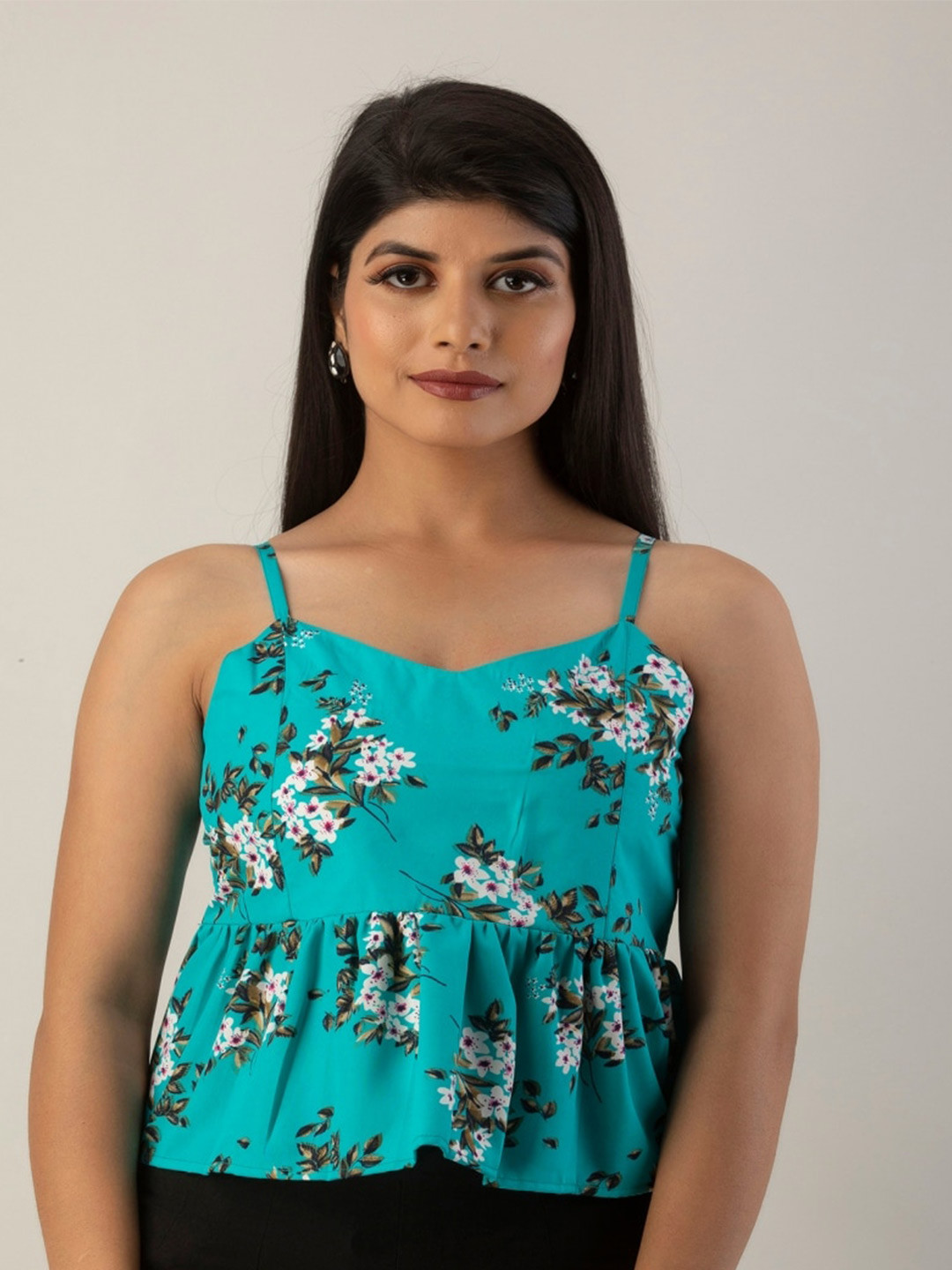 

KALINI Floral Print Peplum Crop Top, Blue