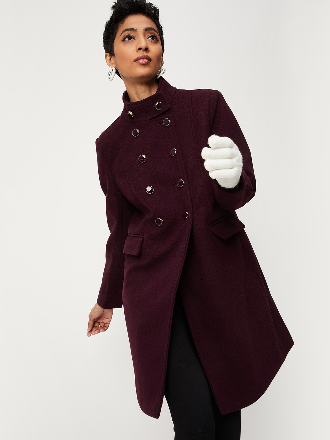 

max Women Longline Over Coat, Purple
