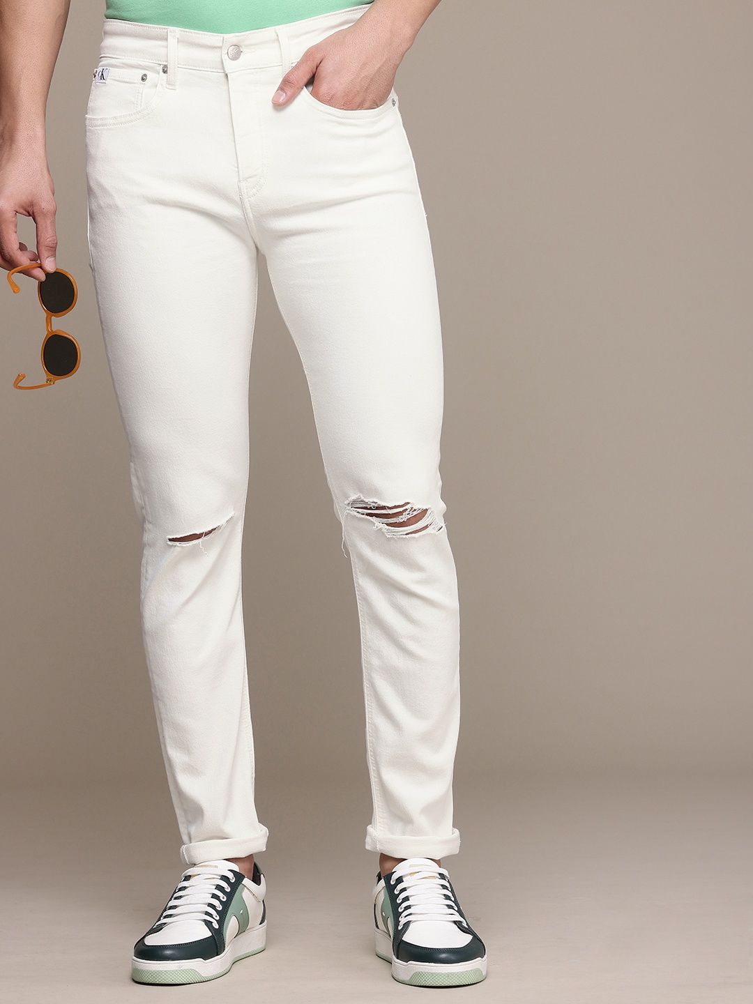 

Calvin Klein Jeans Skinny Fit Slash Knee Stretchable Jeans, White