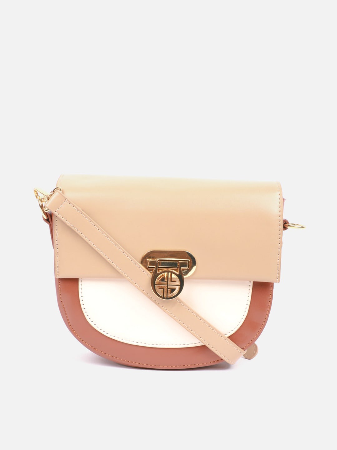 

Carlton London Colourblocked Half Moon Sling Bag, Beige