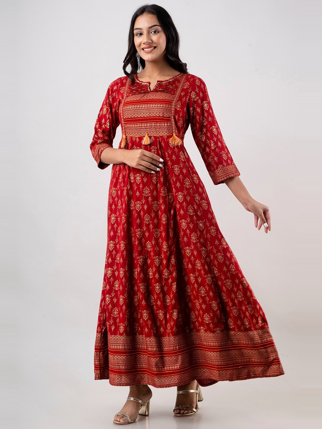 

HERE&NOW Ethnic Motifs Printed Anarkali Kurta, Red