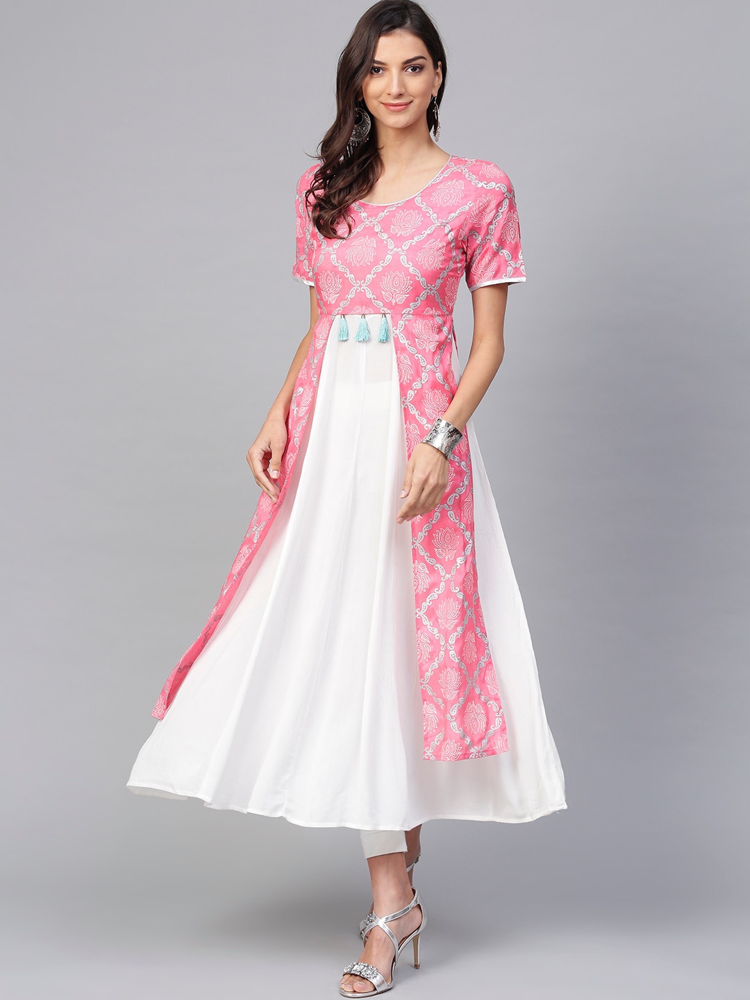

Pannkh Geometric Printed Thread Work Anarkali Regular Kurta, Pink
