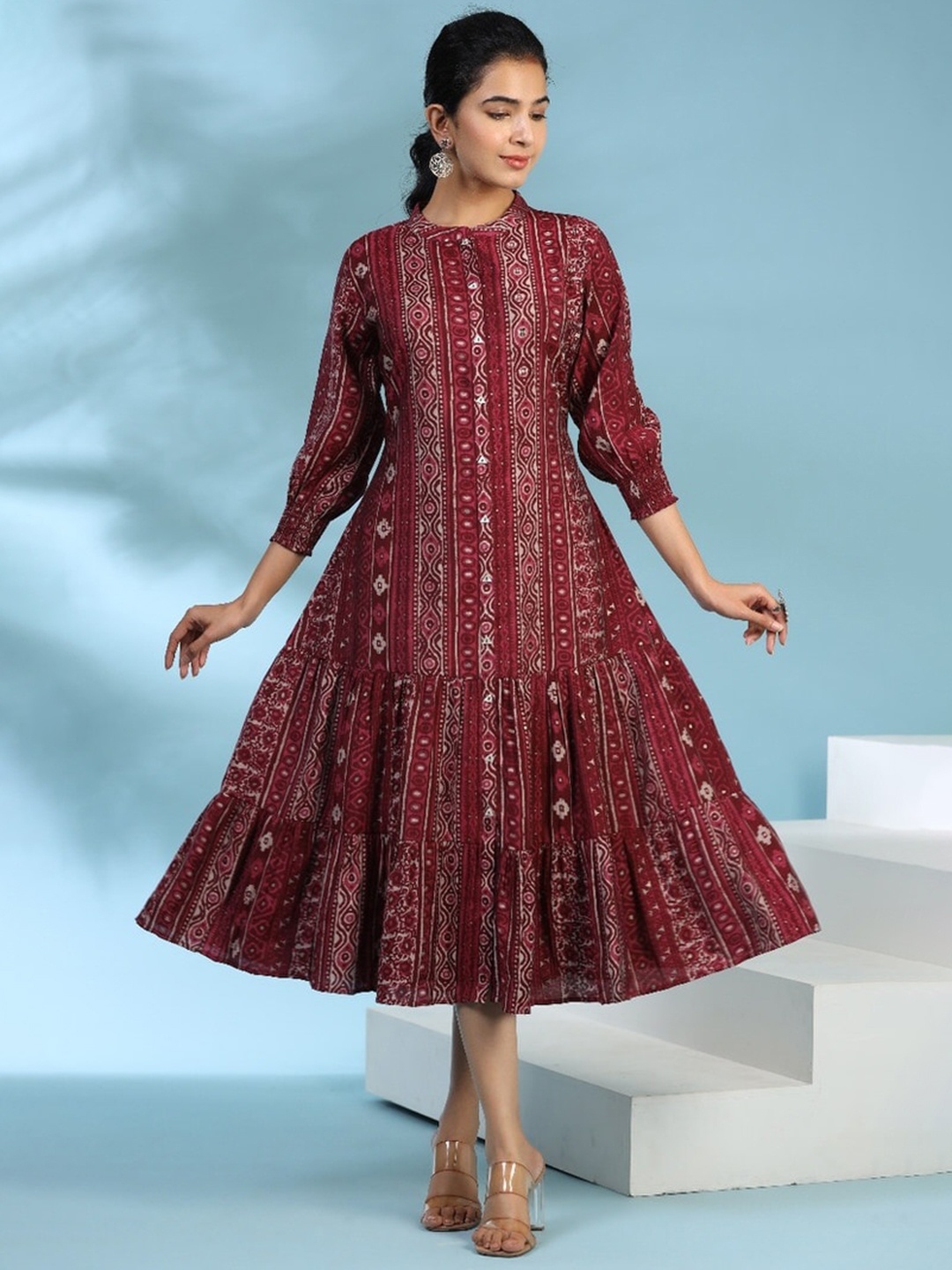 

JISORA A-Line Midi Dress, Maroon