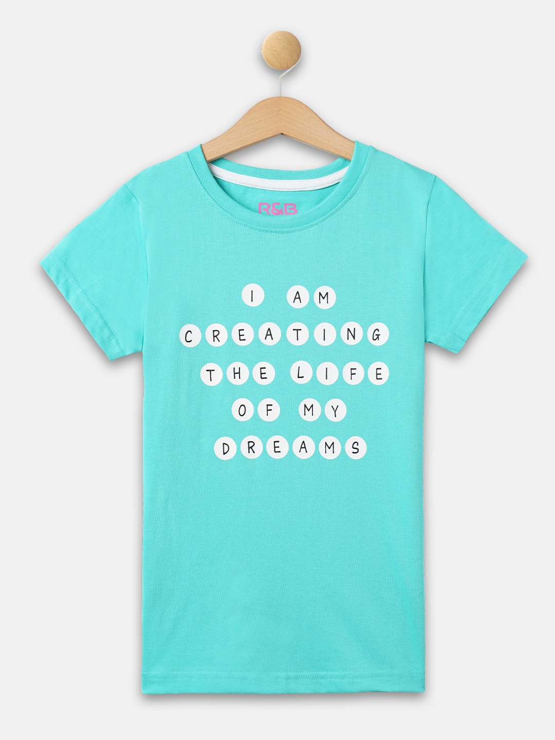 

R&B Girls Typography Printed Cotton T-shirt, Green
