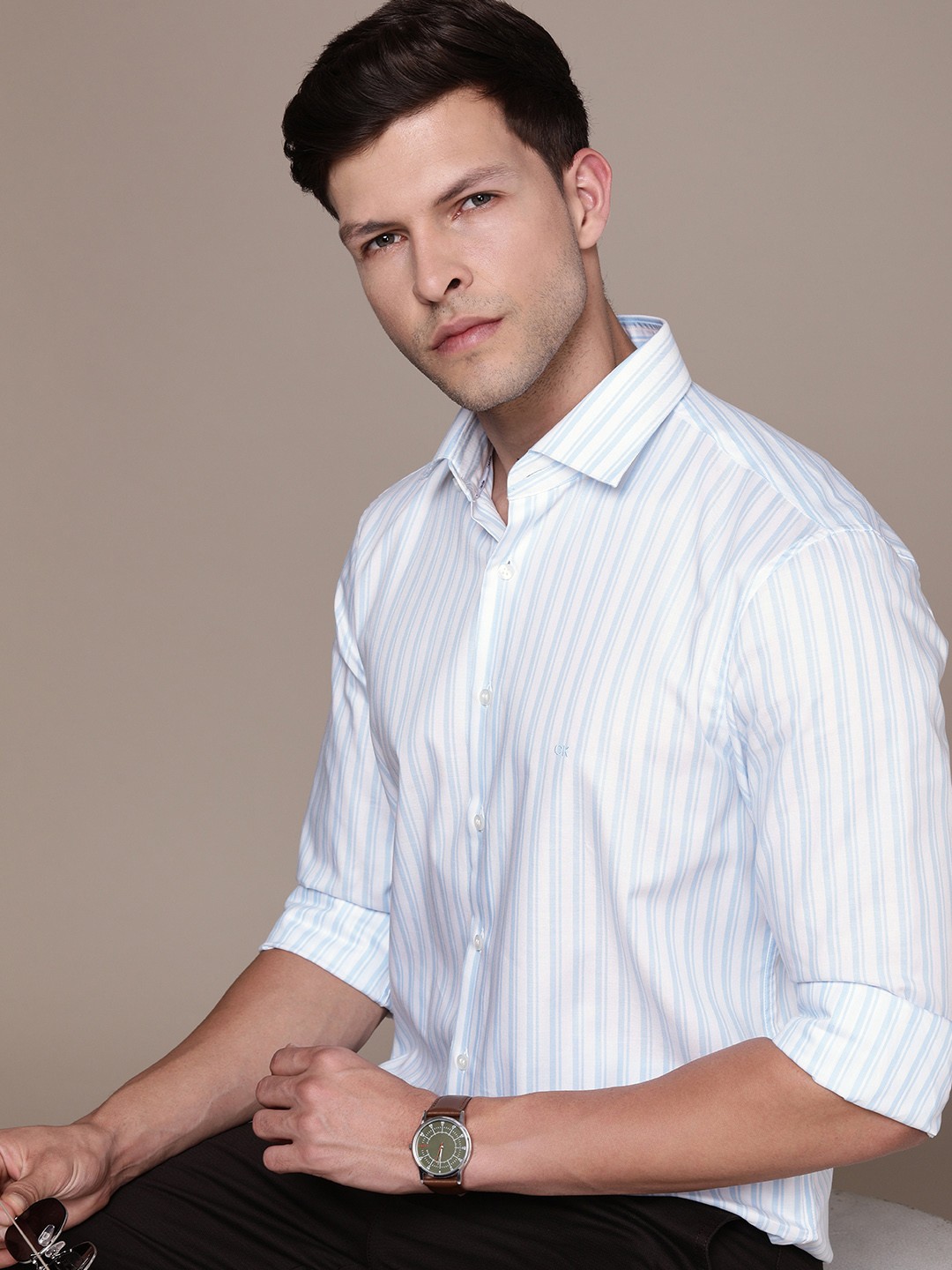 

Calvin Klein Jeans Men Pure Cotton Striped Casual Shirt, Blue
