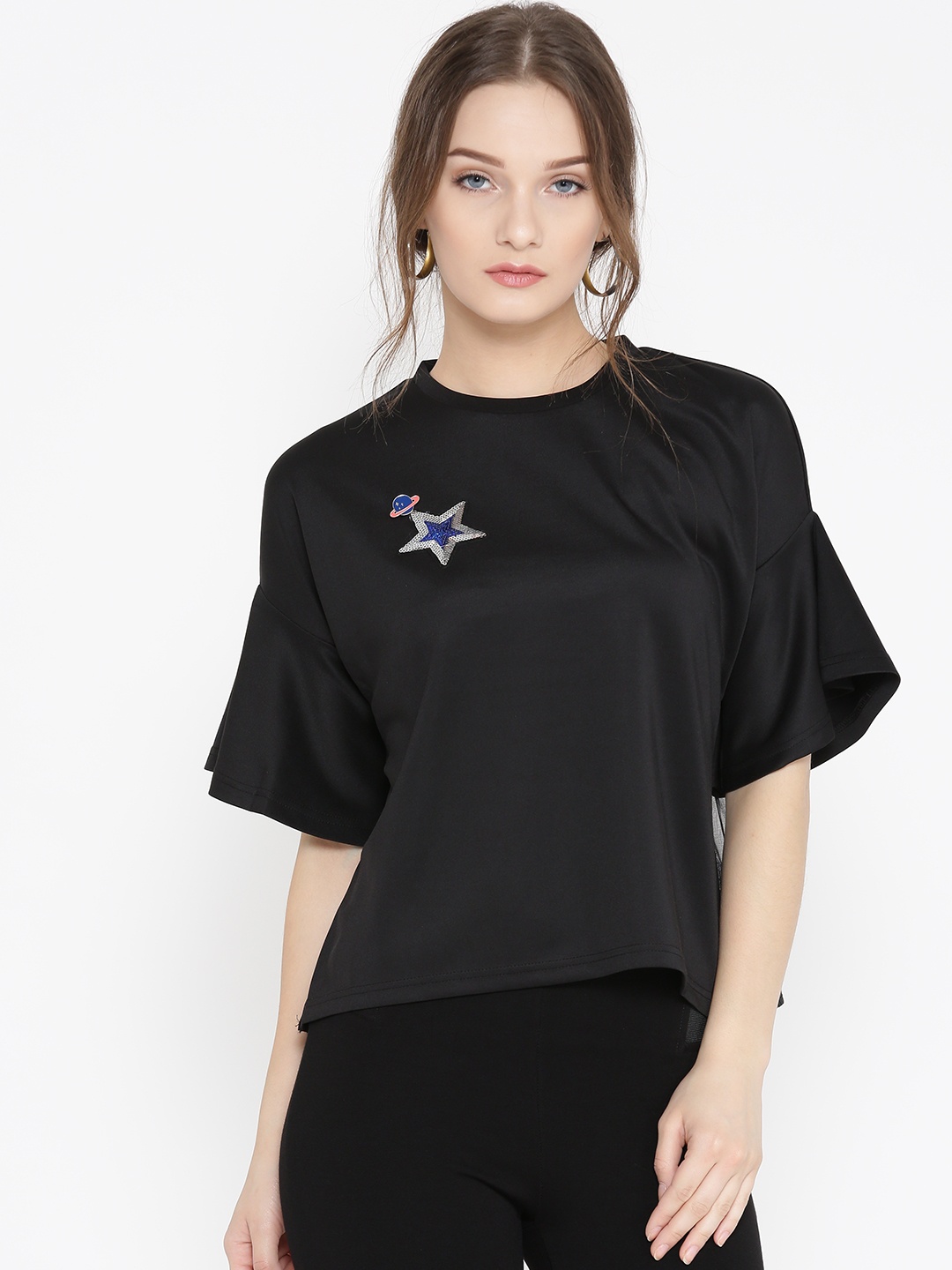 

ONLY Women Black Sequinned Styled Back Top