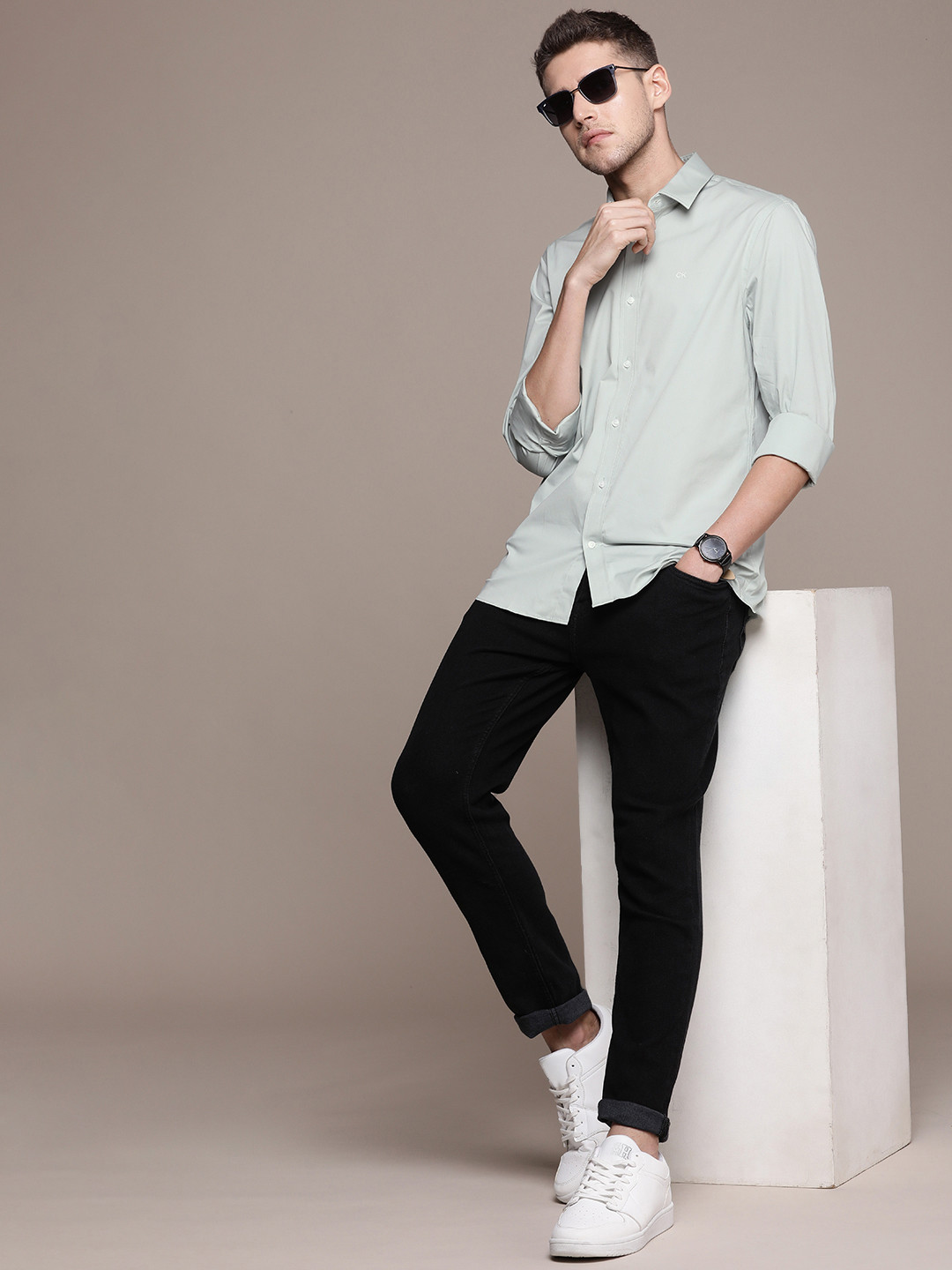 

Calvin Klein Jeans Men Slim Fit Spread Collar Casual Shirt, Grey