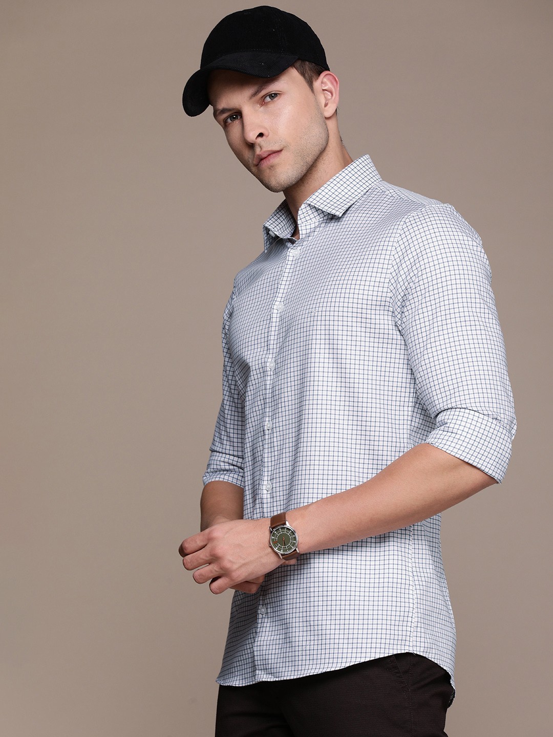 

Calvin Klein Jeans Men Slim Fit Grid Tattersall Checked Pure Cotton Casual Shirt, Blue