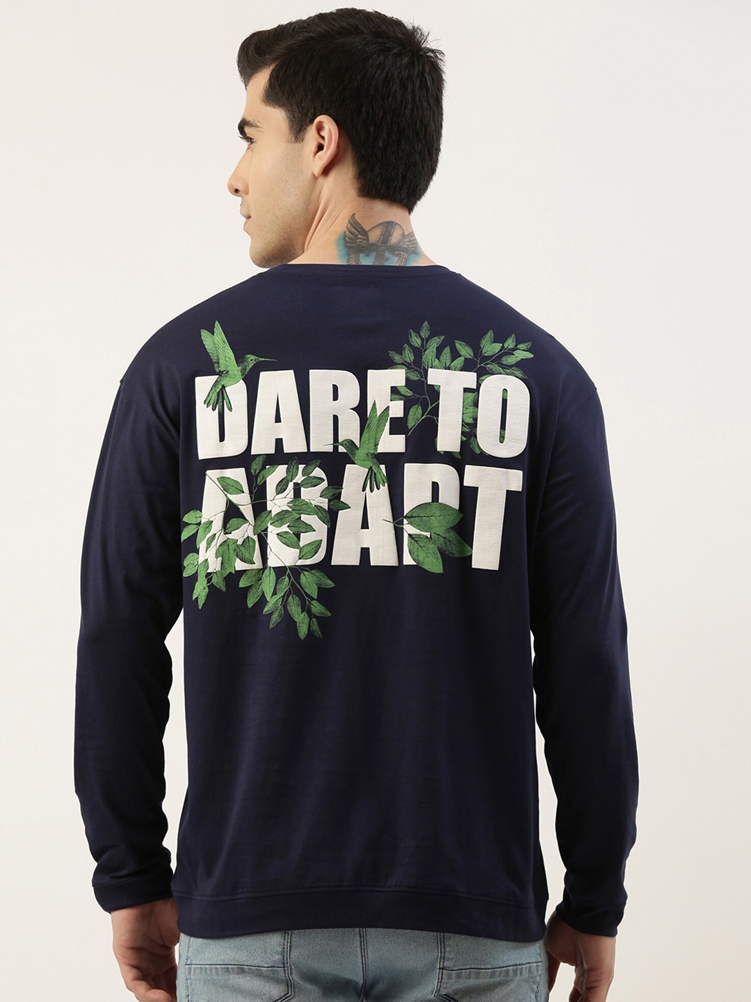 

Maniac Men Typography Printed Oversized Cotton T-shirt, Navy blue