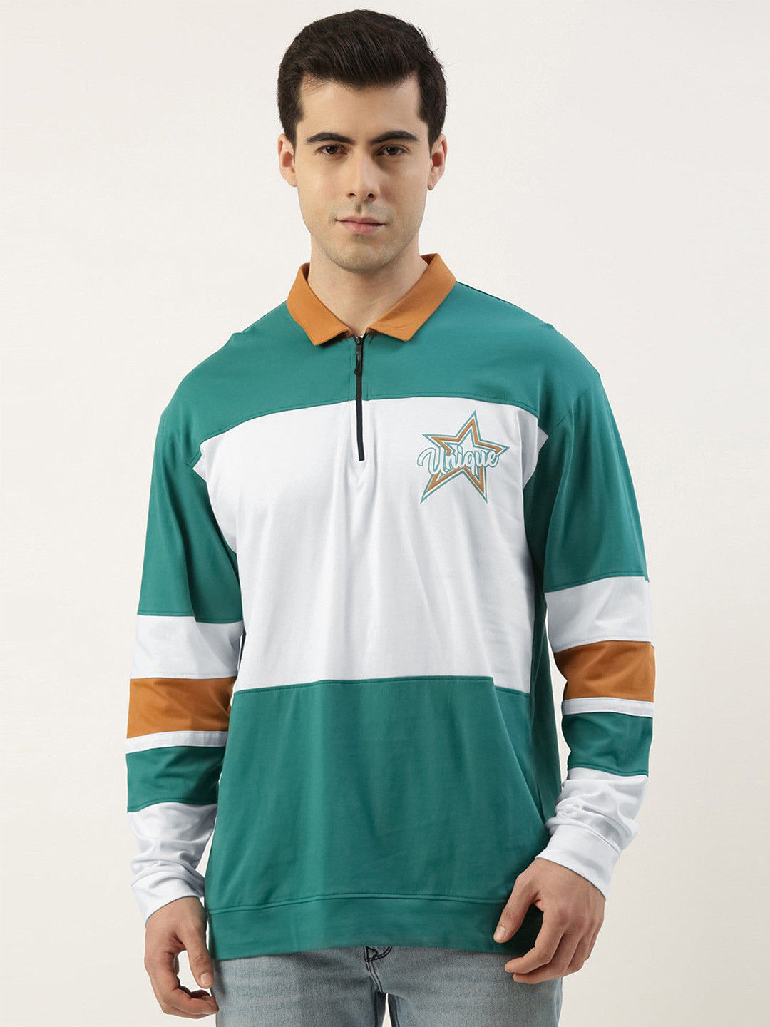 

Maniac Men Colourblocked Oversized Cotton T-shirt, Green