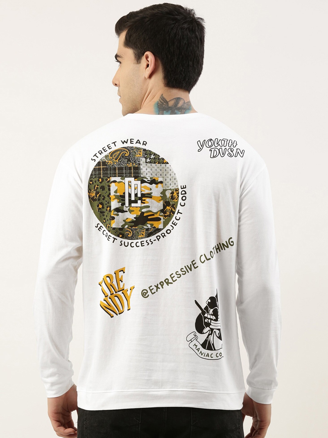 

Maniac Men Typography Printed Oversized Cotton T-shirt, White