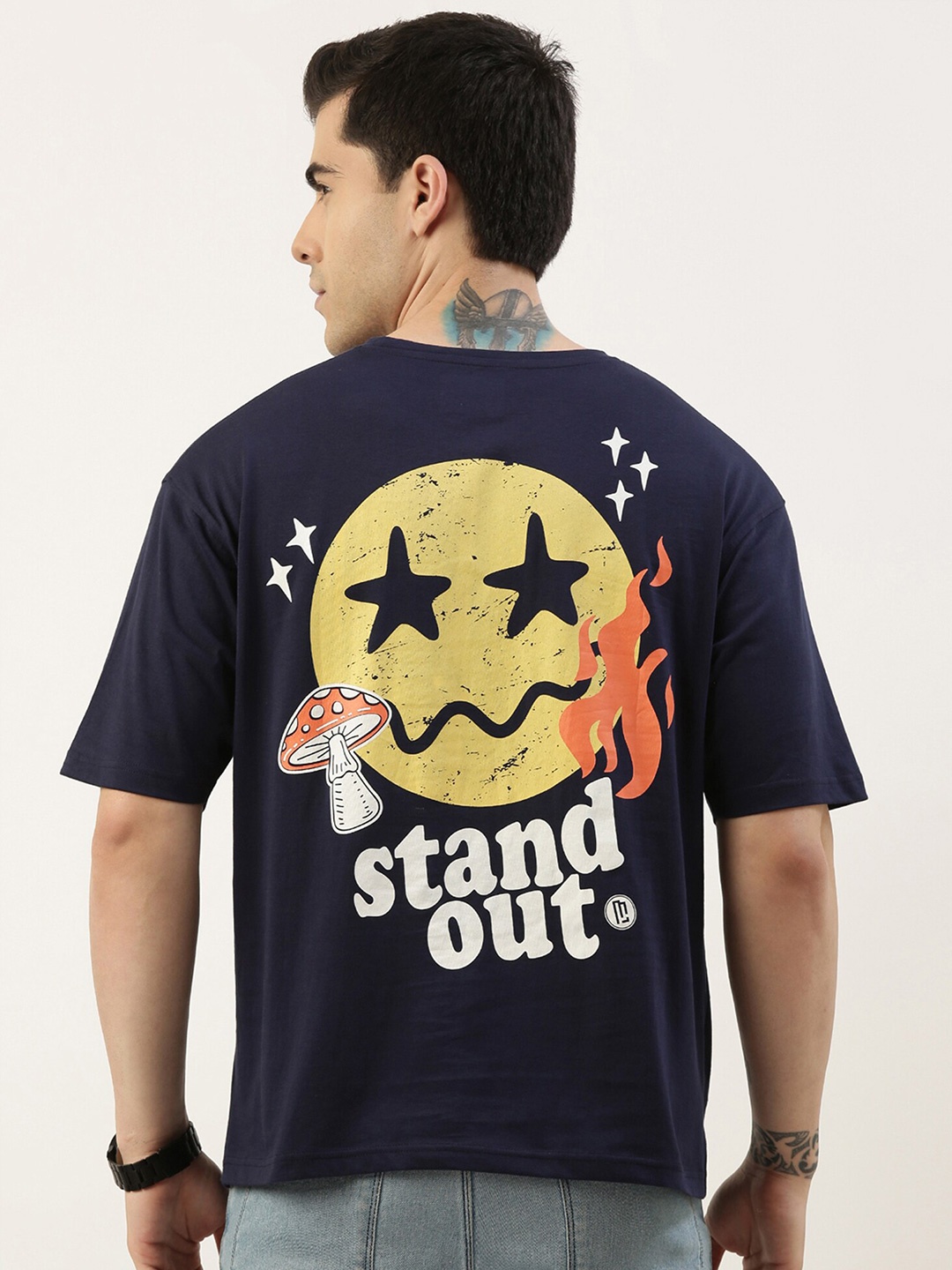 Maniac Men Oversized Pure Cotton T-shirt, Navy blue