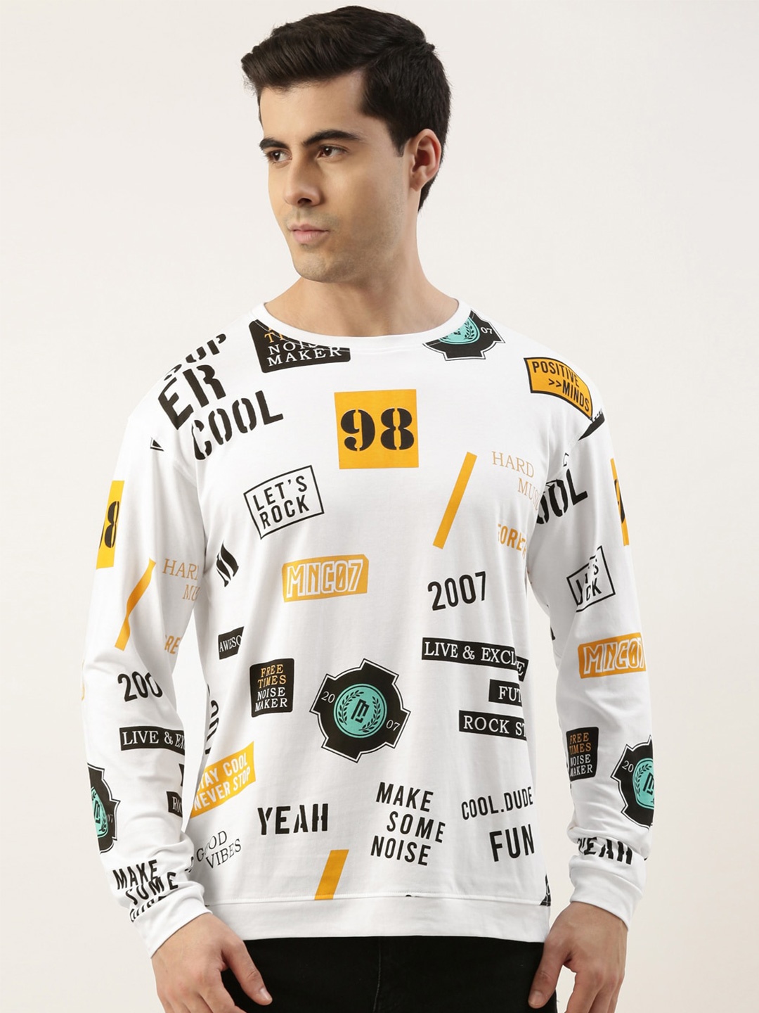 

Maniac Men Typography Printed Pure Cotton Oversized T-shirt, White