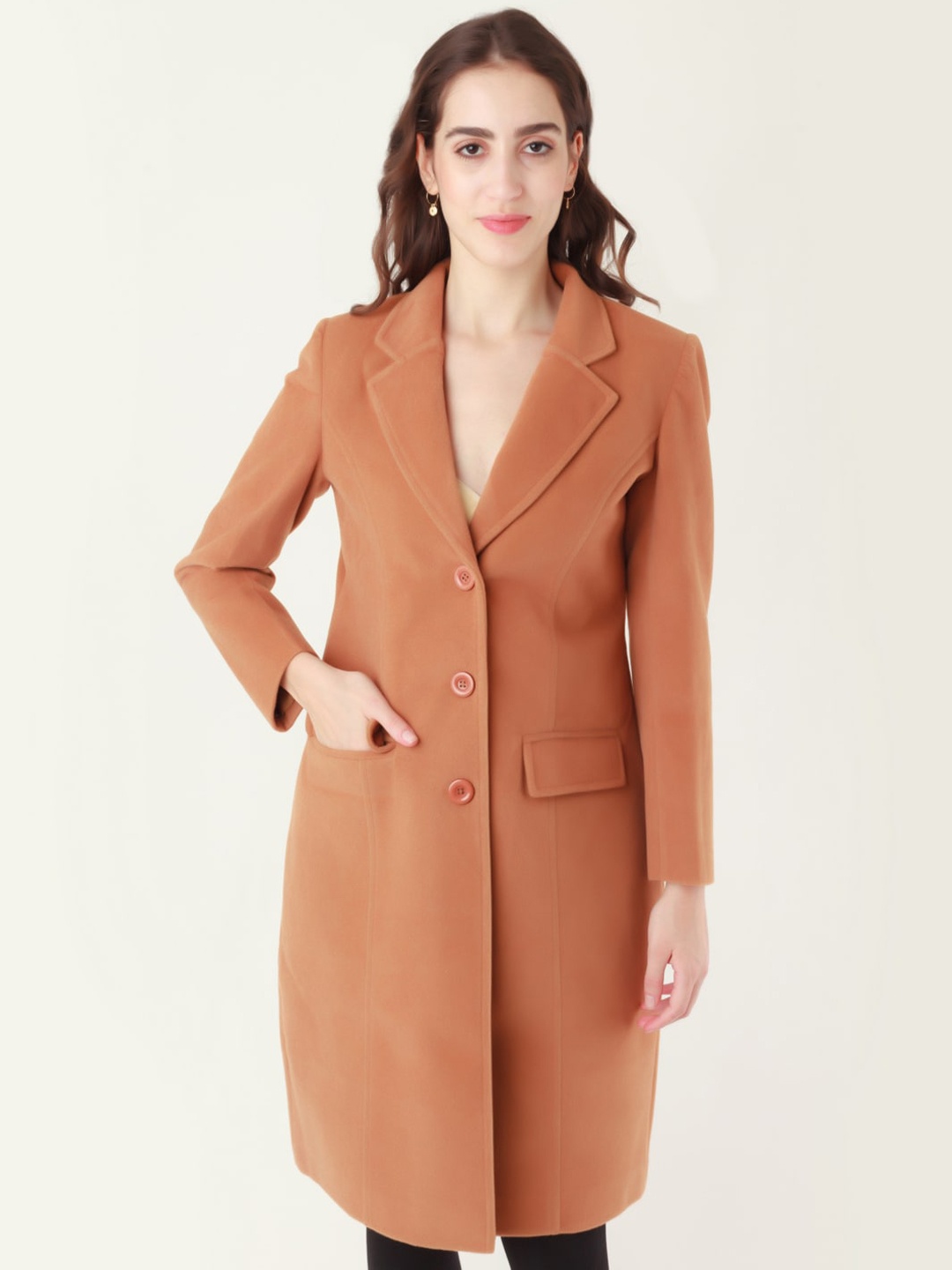 

Zink London Notched Collar Longline Overcoat, Tan