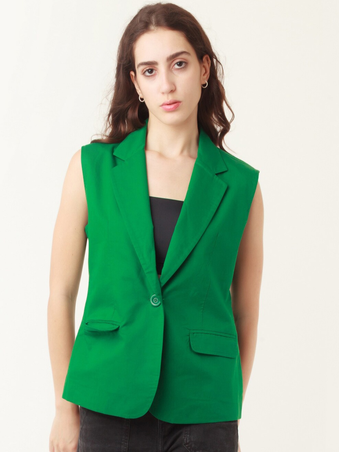 

Zink London Single-Breasted Sleeveless Blazer, Green