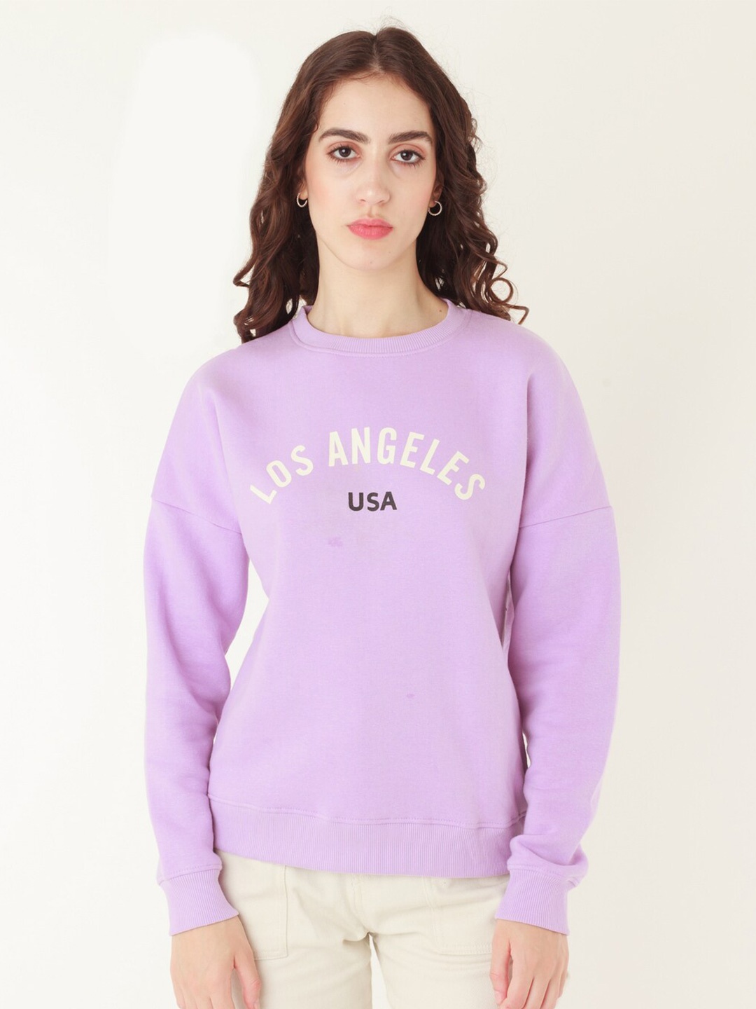 

Zink London Women Typography Printed Pullover Sweatshirt, Lavender