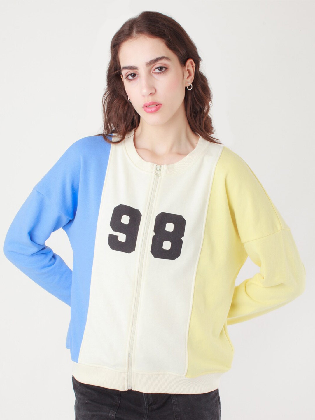 

Zink London Women Alphanumeric Printed Front-Open Sweatshirt, White