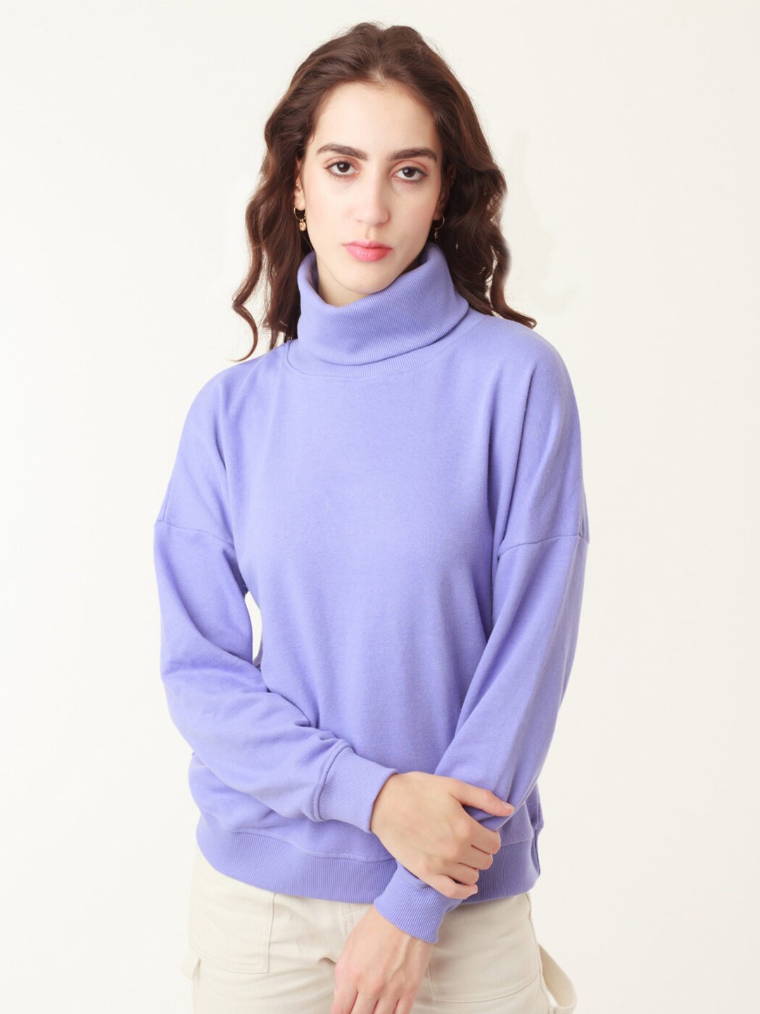 

Zink London Women High Neck Pullover Sweatshirt, Lavender