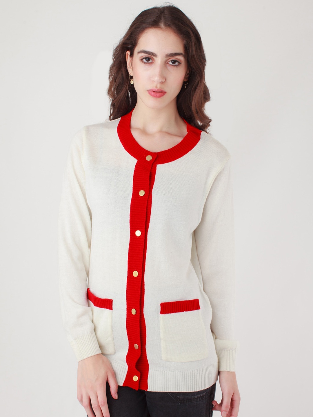 

Zink London Round Neck Acrylic Cardigan Sweater, White