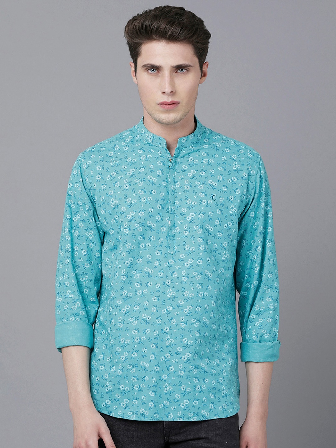

CAVALLO by Linen Club Men Floral Printed Casual Shirt, Turquoise blue
