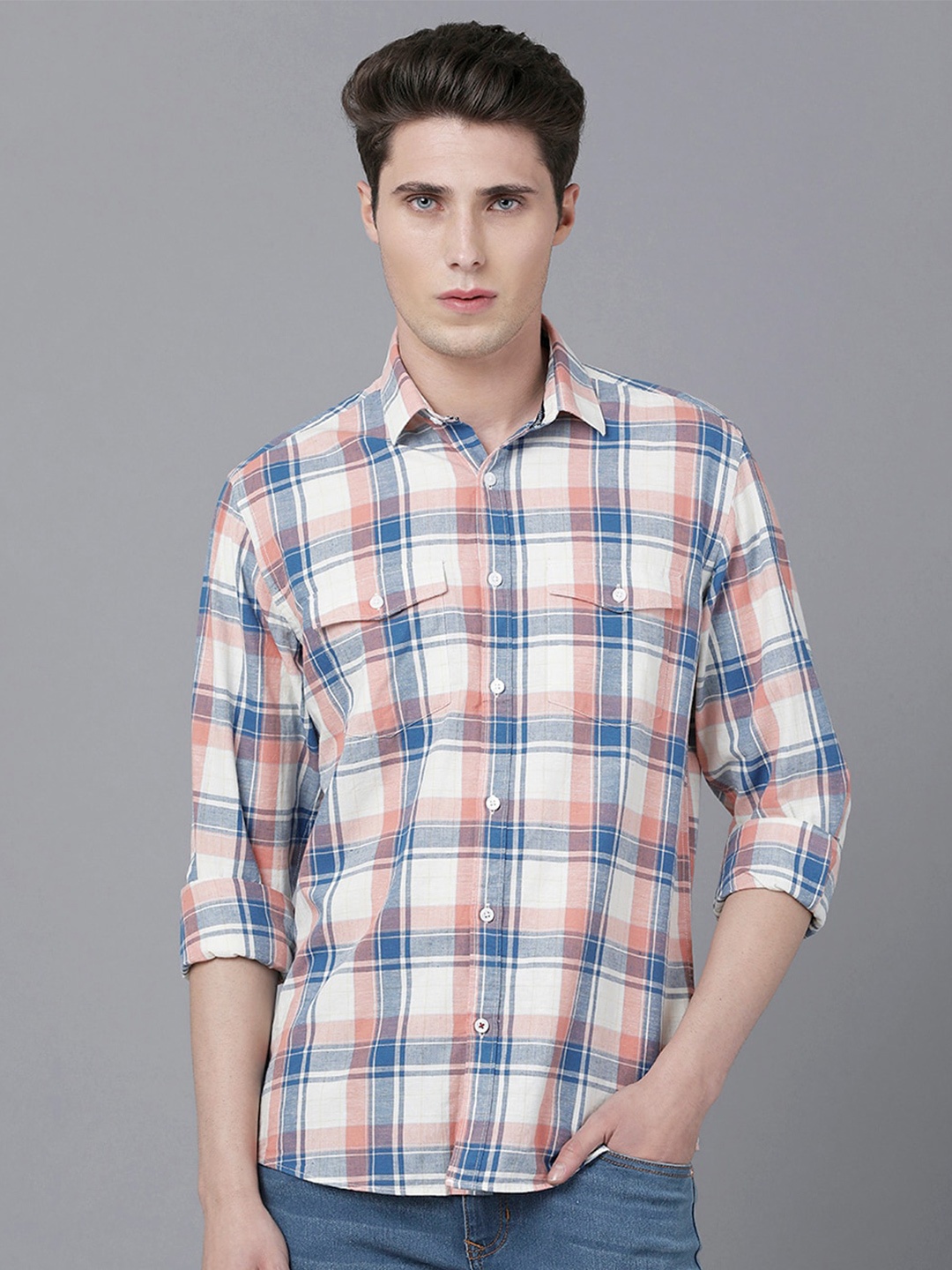 

CAVALLO by Linen Club Men Tartan Checked Casual Shirt, Blue