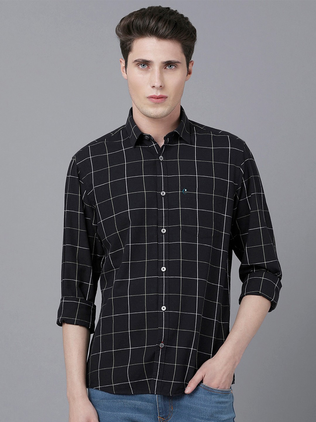 

CAVALLO by Linen Club Men Windowpane Checks Checked Casual Shirt, Black