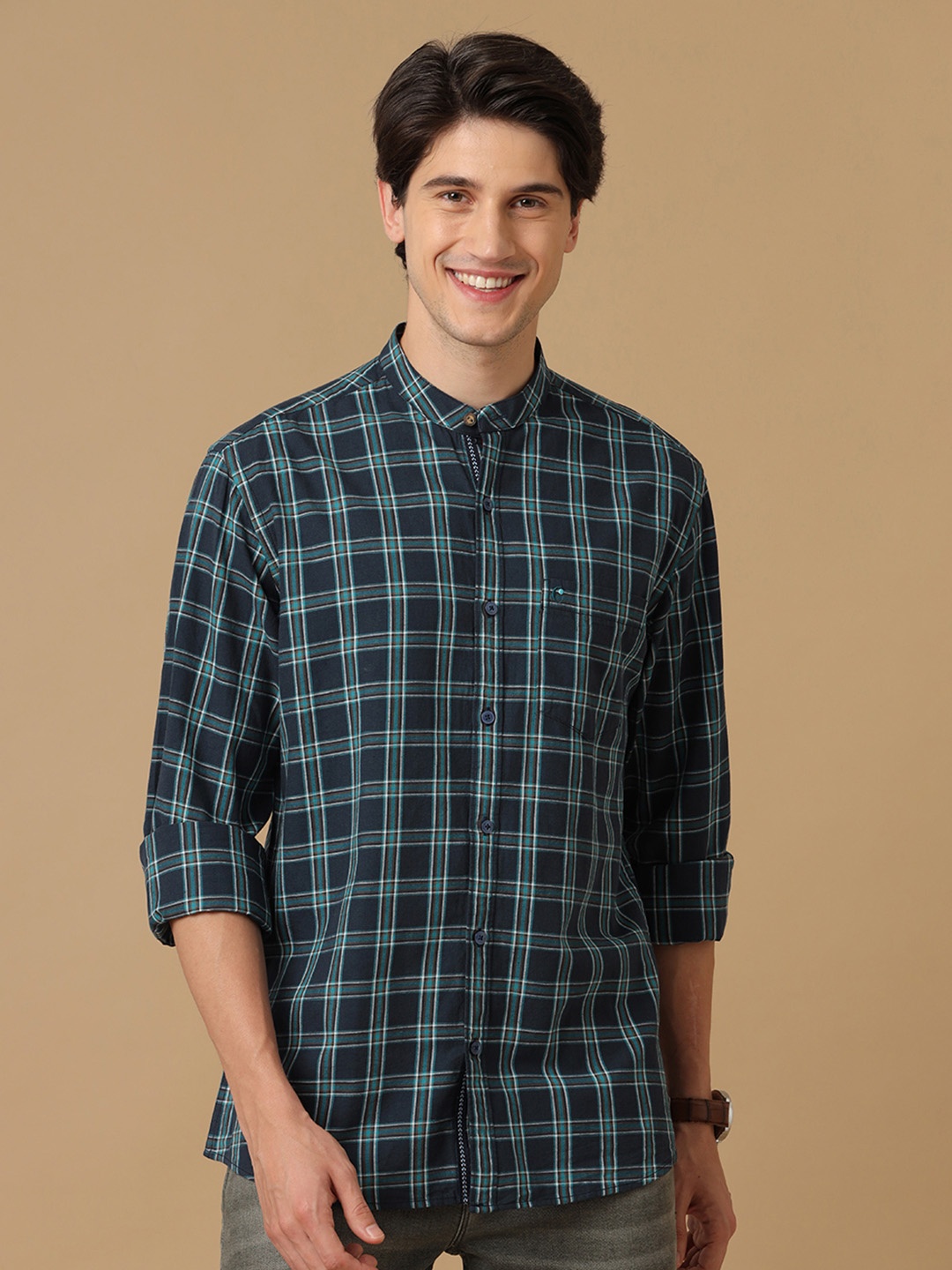 

CAVALLO by Linen Club Men Tartan Checked Casual Shirt, Blue