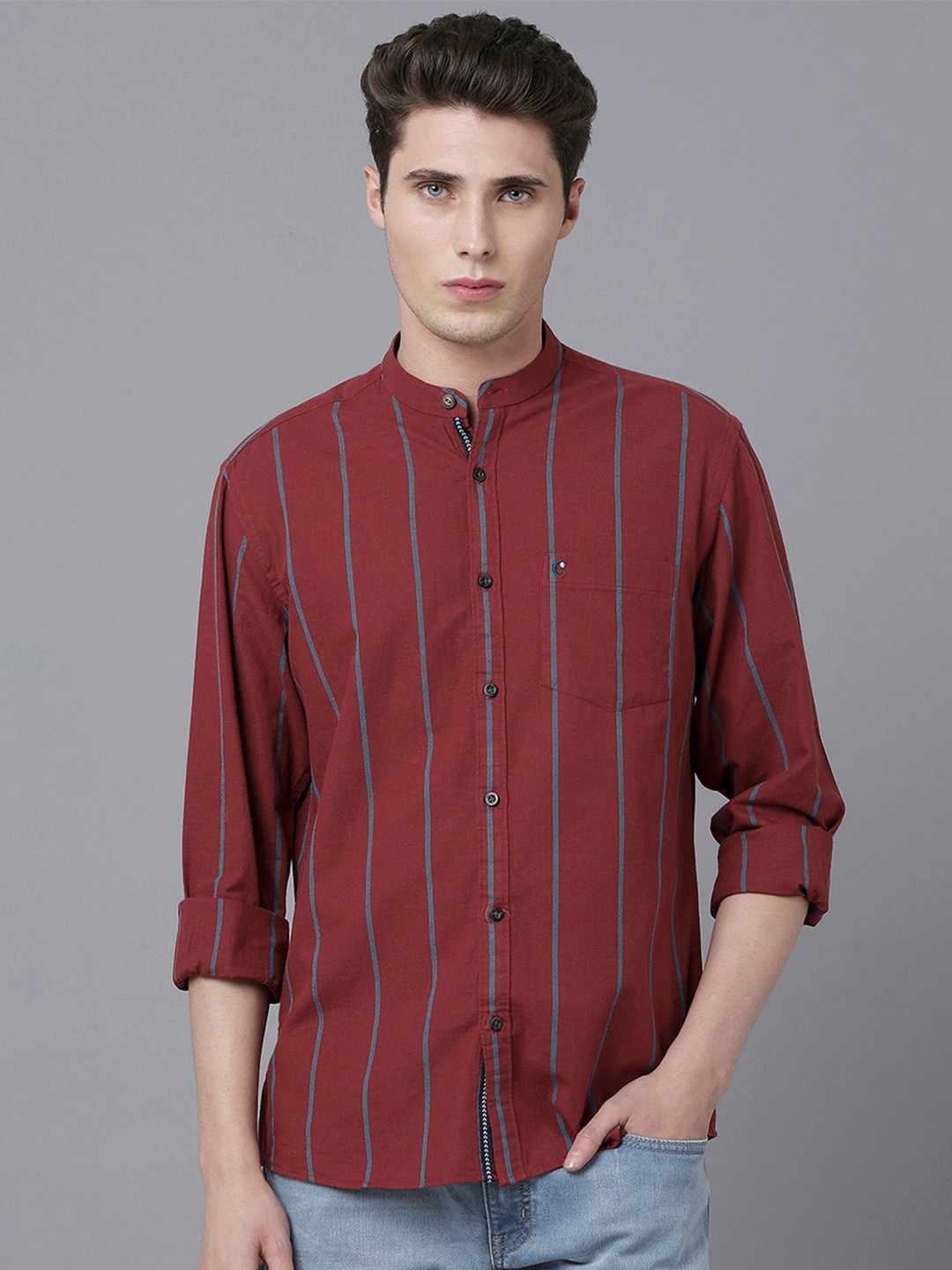 

CAVALLO by Linen Club Men Striped Casual Shirt, Maroon
